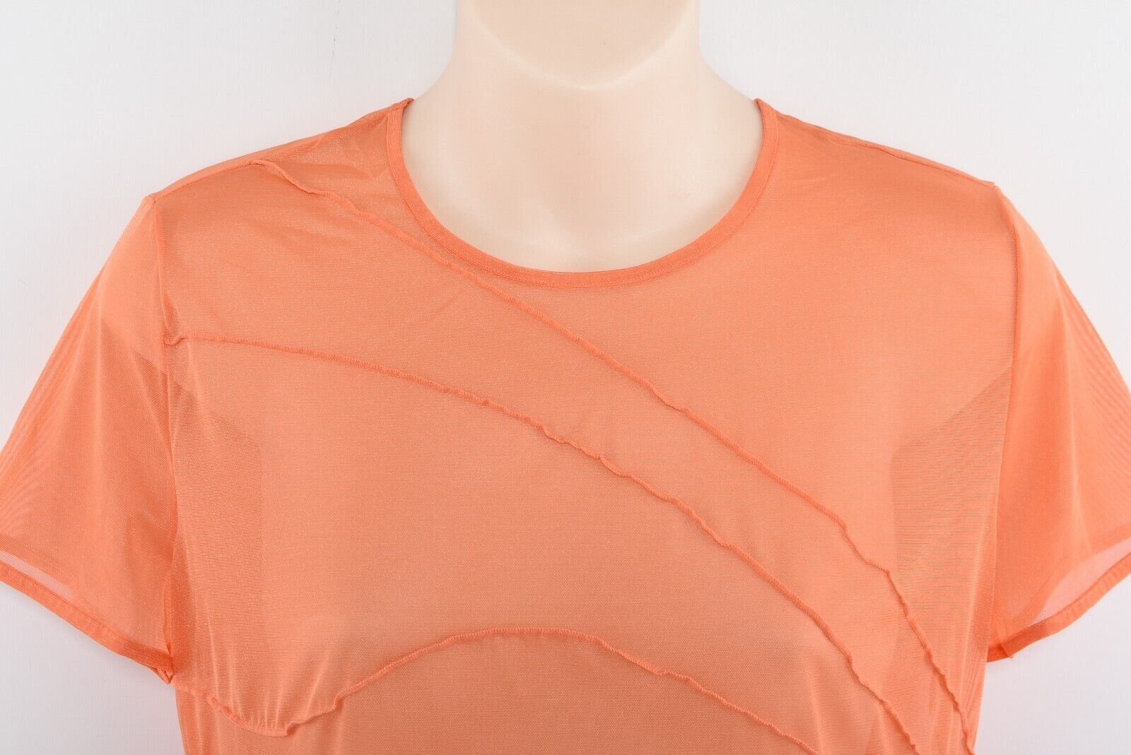 WOLFORD Women's TUCK Short Sleeve Sheer Top, Orange, size M