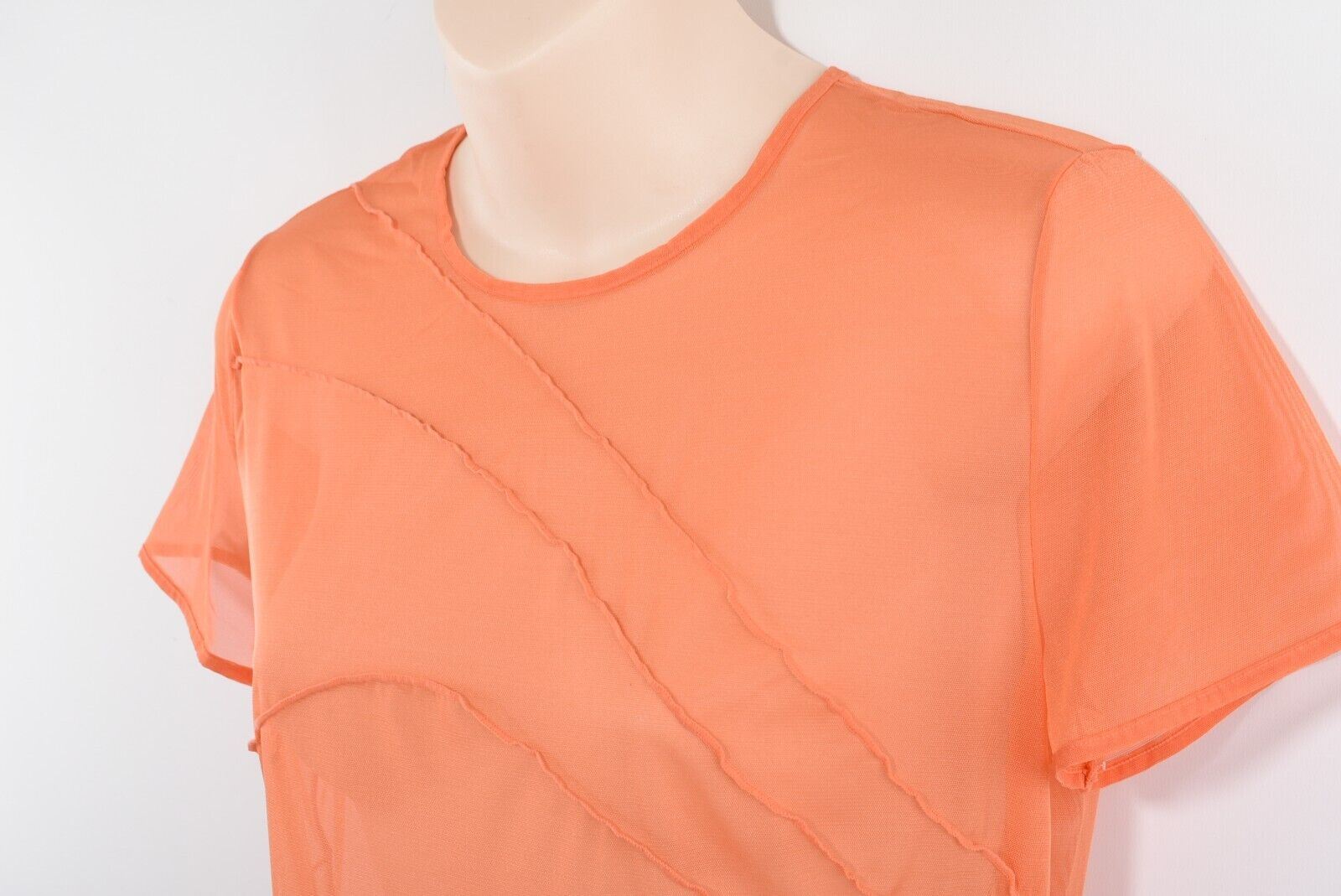 WOLFORD Women's TUCK Short Sleeve Sheer Top, Orange, size M