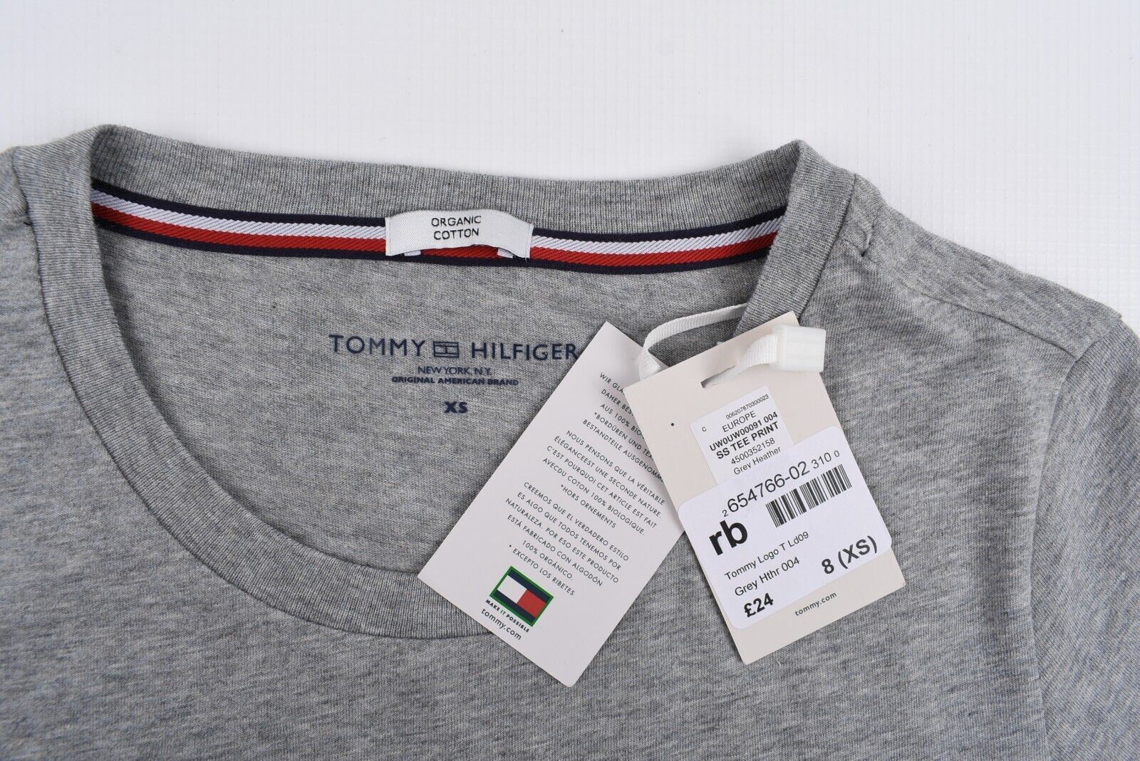 TOMMY HILFIGER Women's ORGANIC COTTON Logo T-shirt, Grey Heather, XS (UK 8)