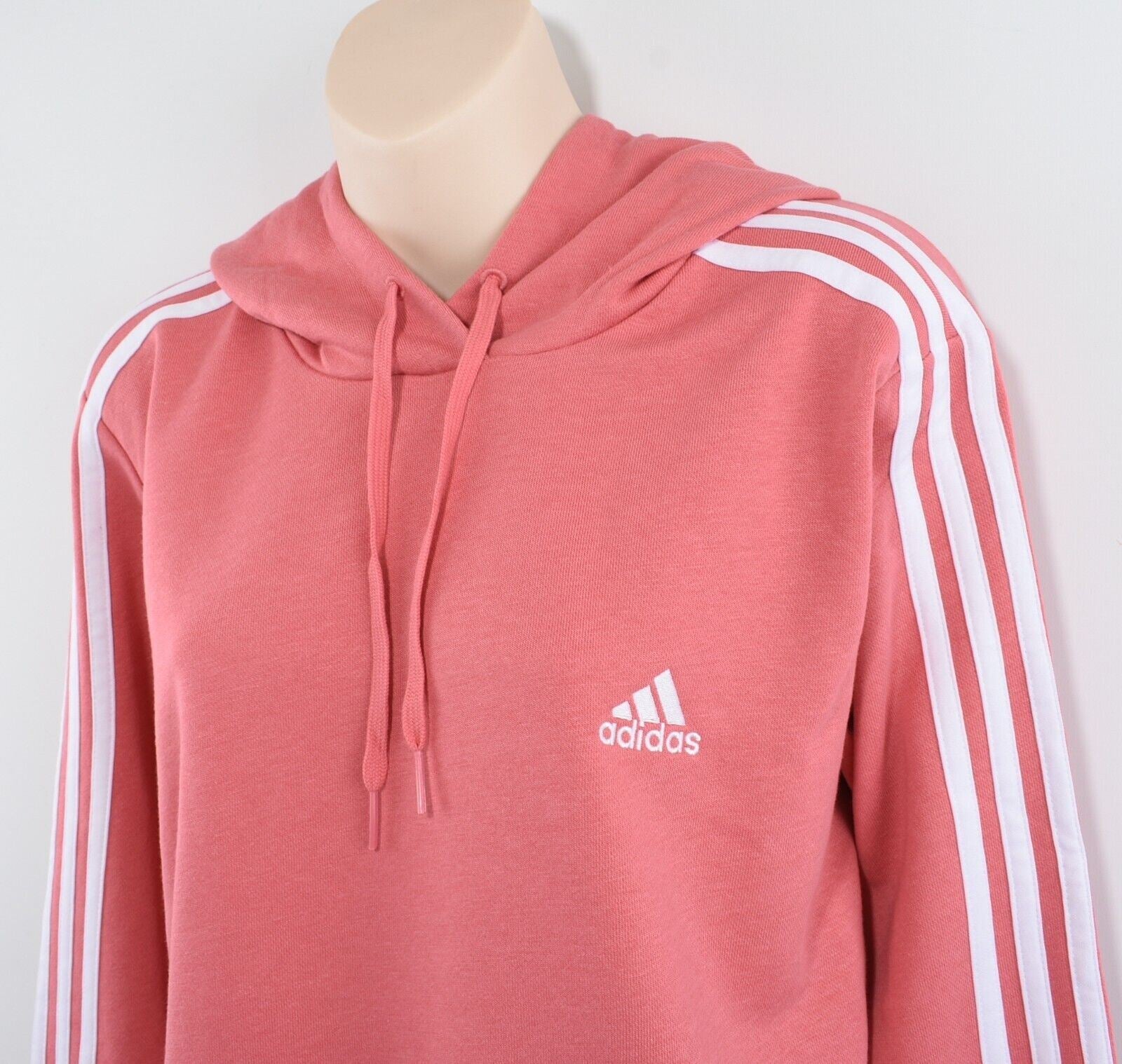 ADIDAS Women's Cropped 3 Stripe Logo Hoodie, Hazy Rose (pink), size S /UK 8-10