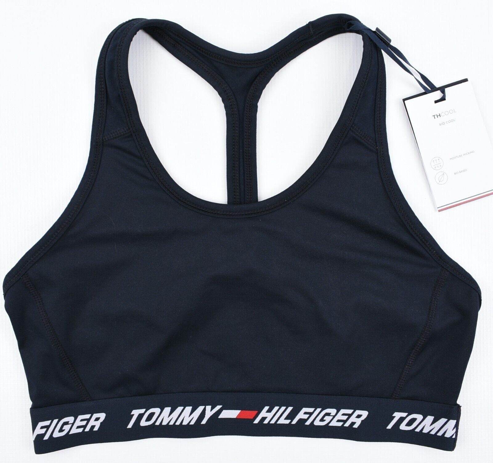 TOMMY HILFIGER Women's Mid Intensity Racerback Sports Bra, Blue, size S (UK 10)