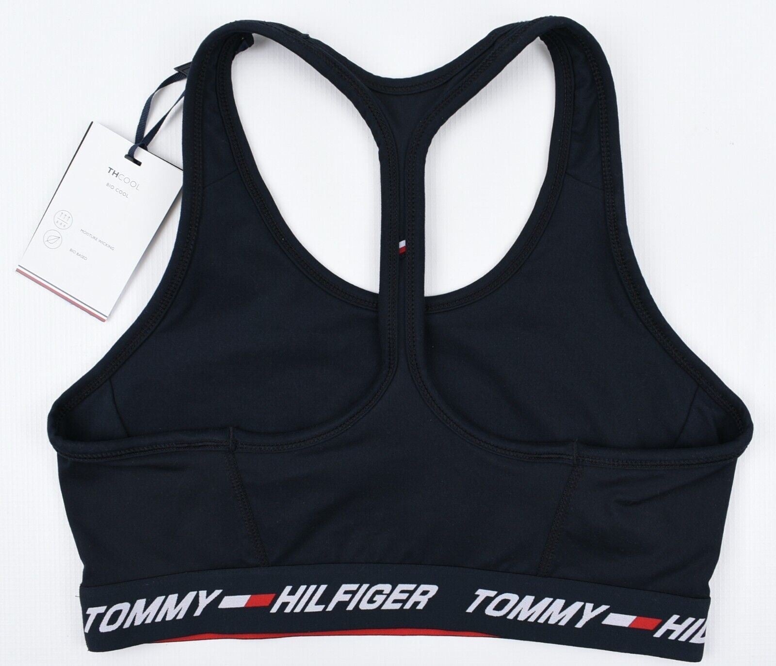 TOMMY HILFIGER Women's Mid Intensity Racerback Sports Bra, Blue, size S (UK 10)