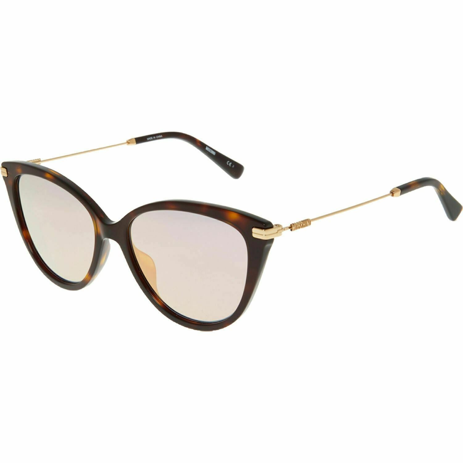 MOSCHINO Women's Dark Havana / Gold Tone Metal Cat-Eye Sunglasses, MOS069