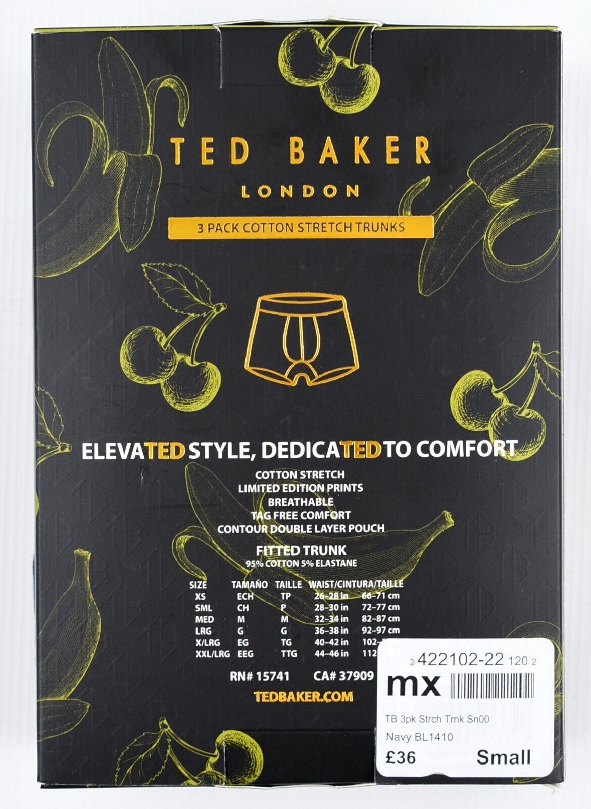 TED BAKER Underwear: Men's 3-Pack Fitted Boxer Trunks, Navy Blue, size S