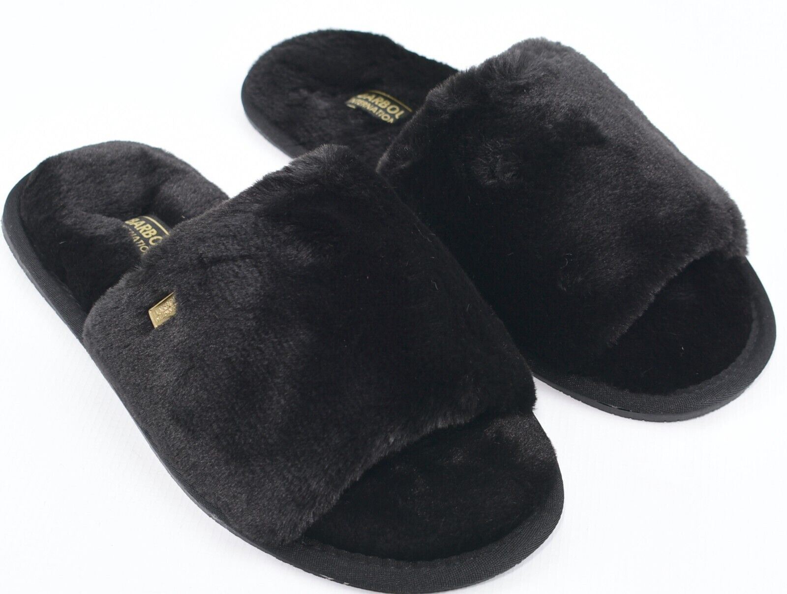 BARBOUR INTERNATIONAL Women's SPADA Faux Fur Slippers, Black, size UK 6