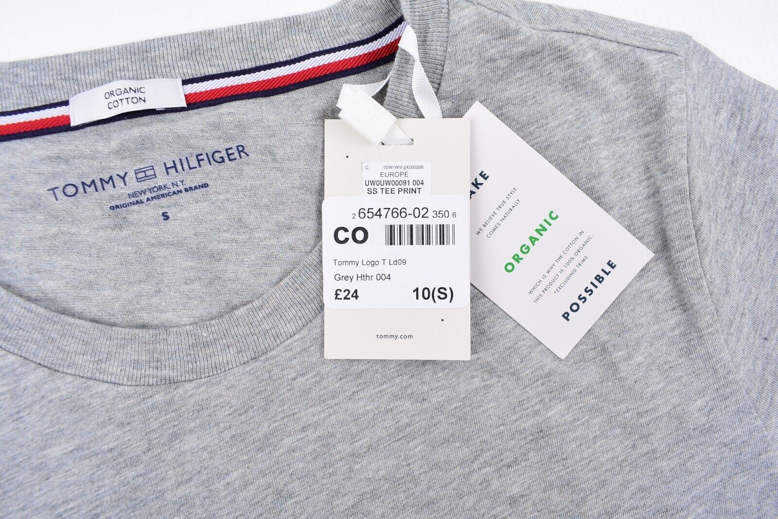 TOMMY HILFIGER Women's ORGANIC COTTON Logo T-shirt, Grey Heather, S (UK 10)