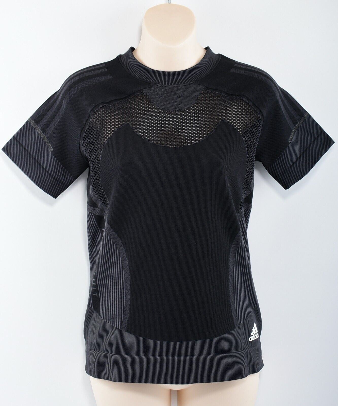 ADIDAS Women's Primeknit Tee, Workout Top, Black-Grey, size M (UK 12-14)