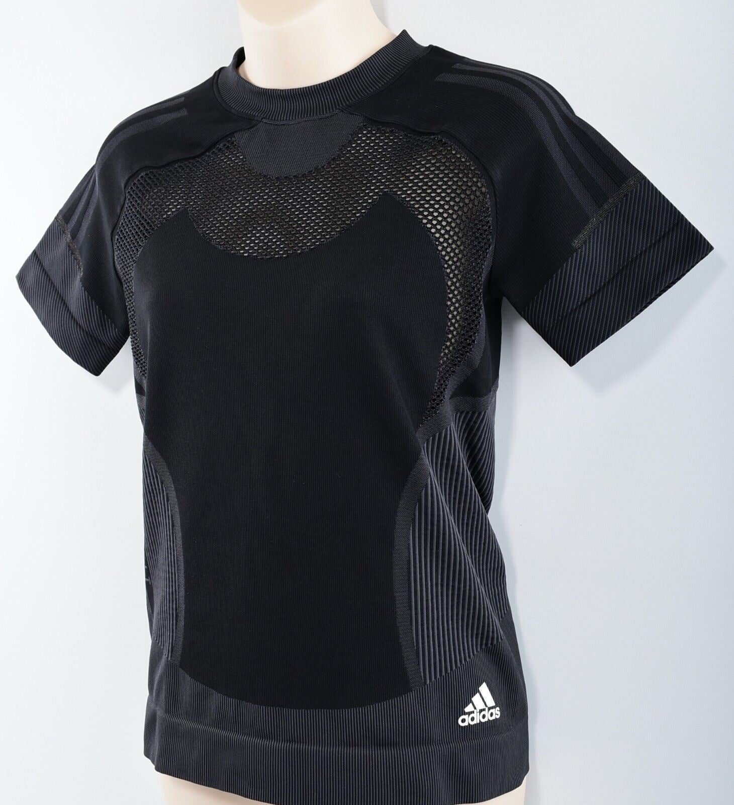 ADIDAS Women's Primeknit Tee, Workout Top, Black-Grey, size M (UK 12-14)