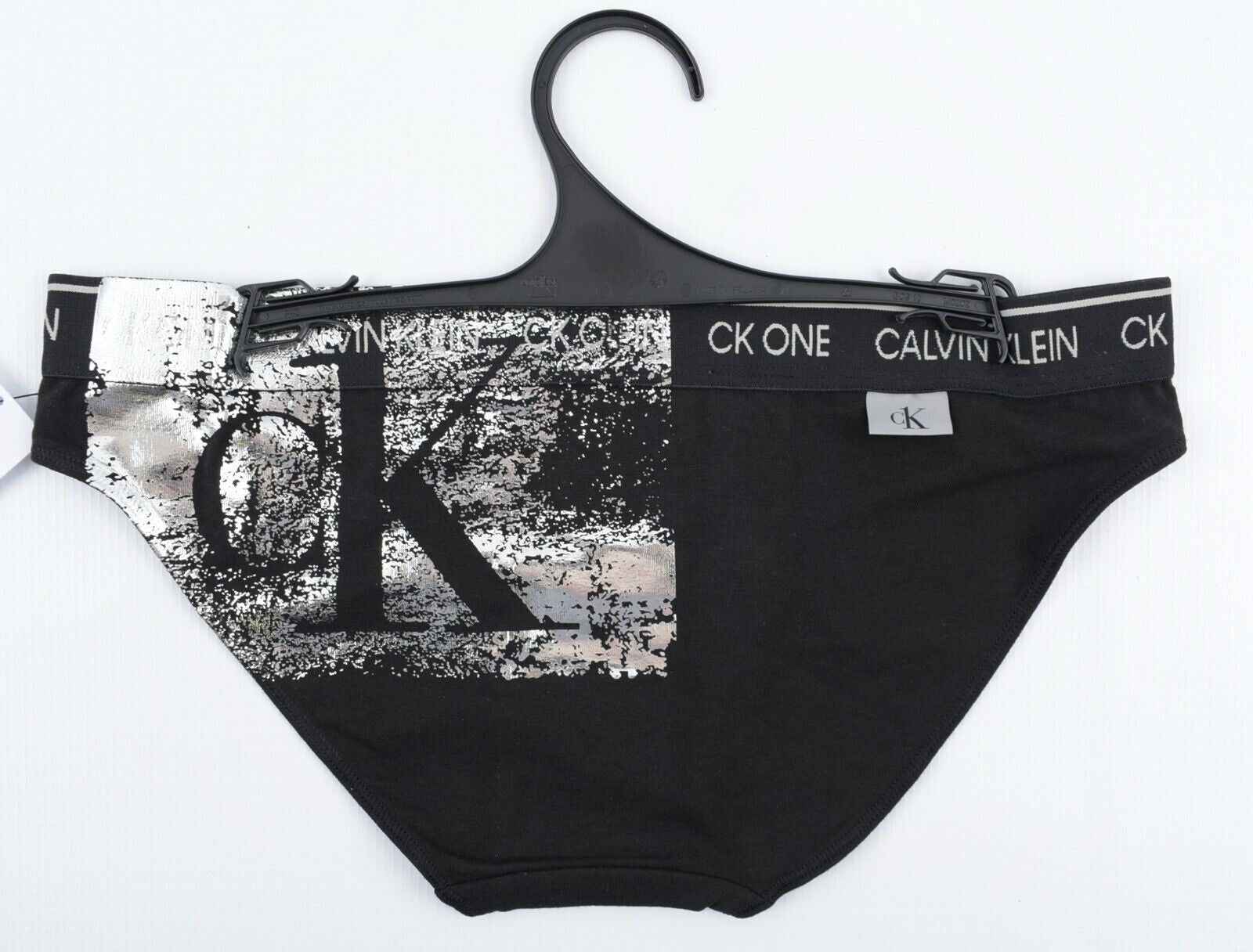 CALVIN KLEIN Underwear: CK ONE Women's Foil Bikini Briefs, Black, size XS (UK 8)