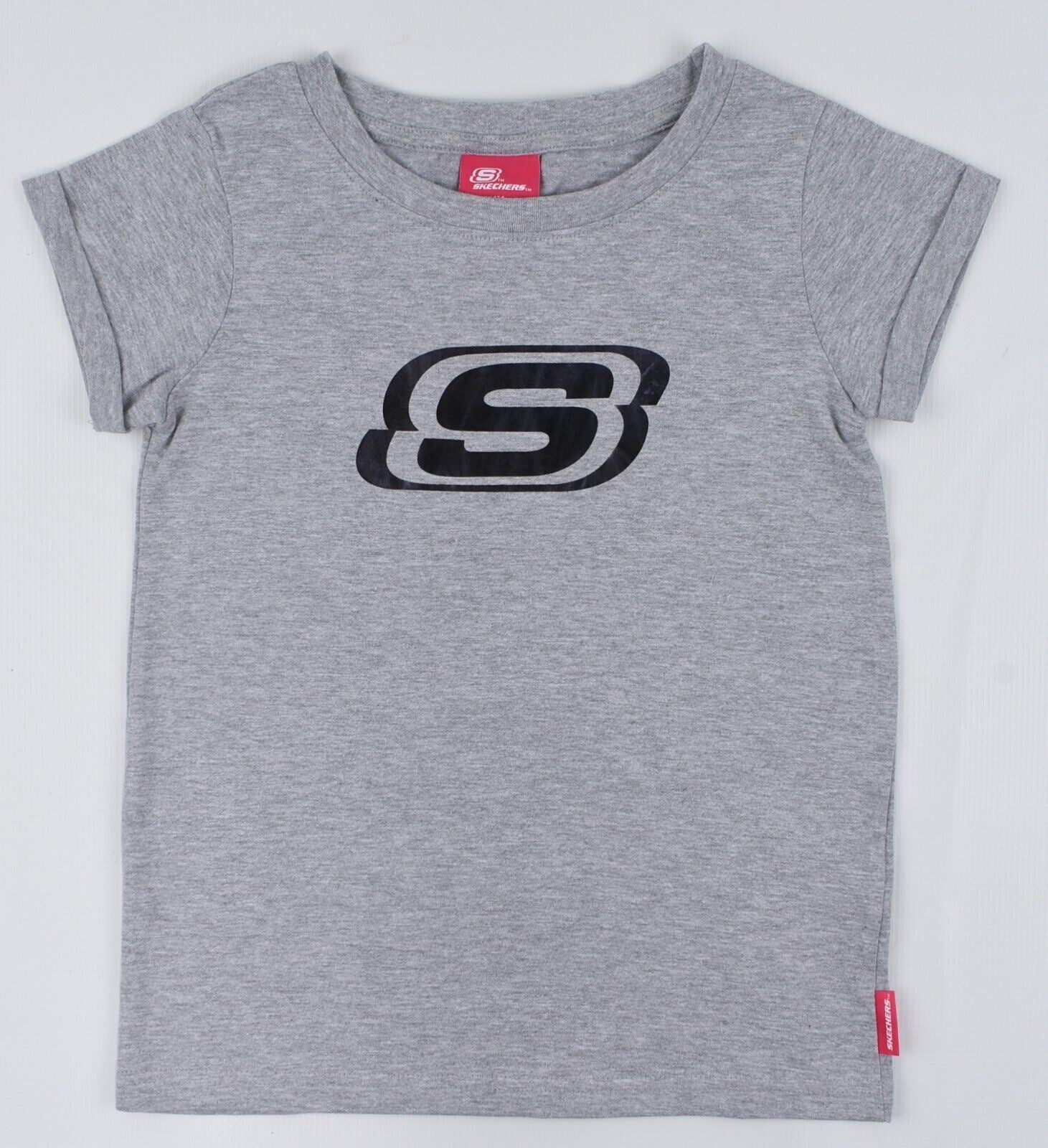 SKECHERS Girls' Kids' Crew Neck Logo T-shirt, Grey/Black Logo, size 9 years