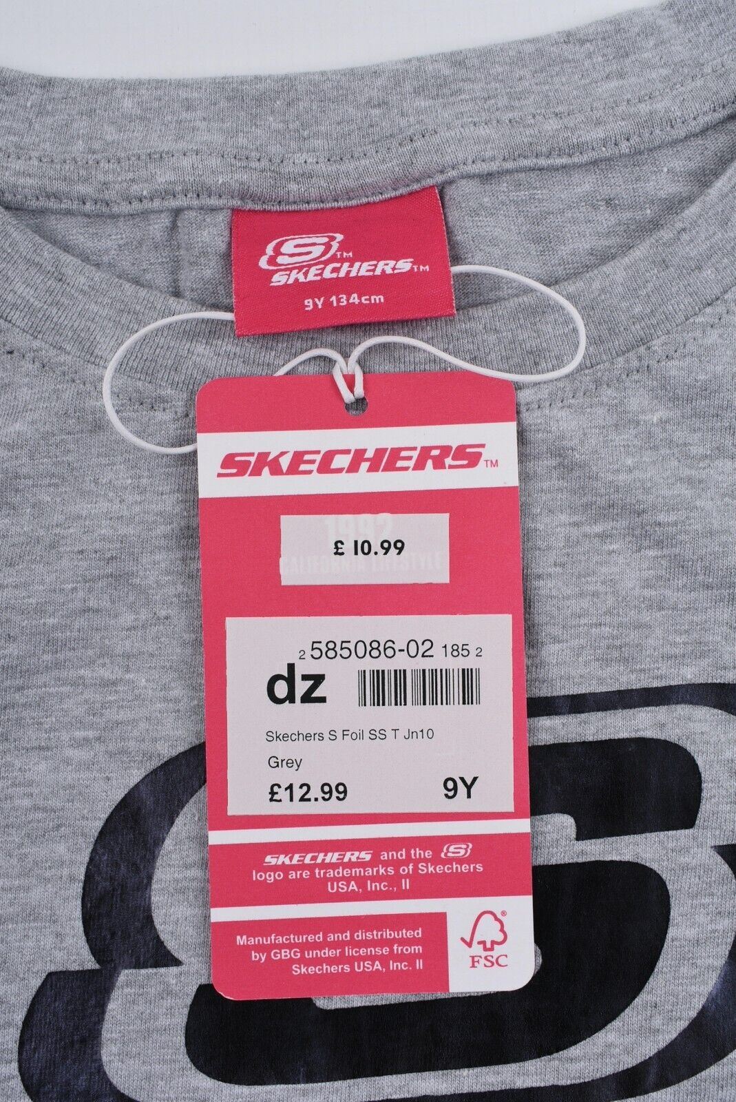 SKECHERS Girls' Kids' Crew Neck Logo T-shirt, Grey/Black Logo, size 9 years