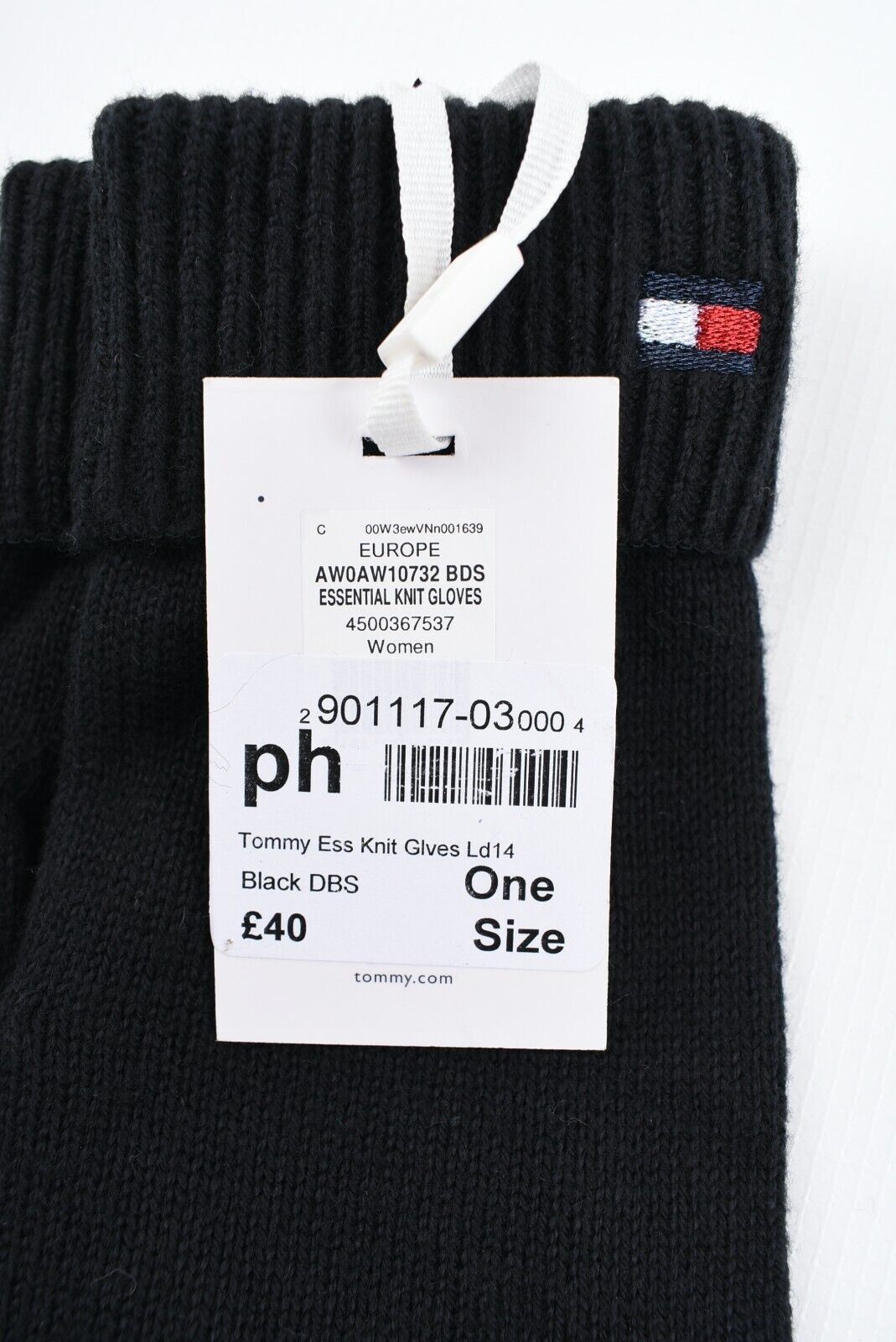 TOMMY HILFIGER Women's COTTON/CASHMERE Knitted Gloves, Black, One Size