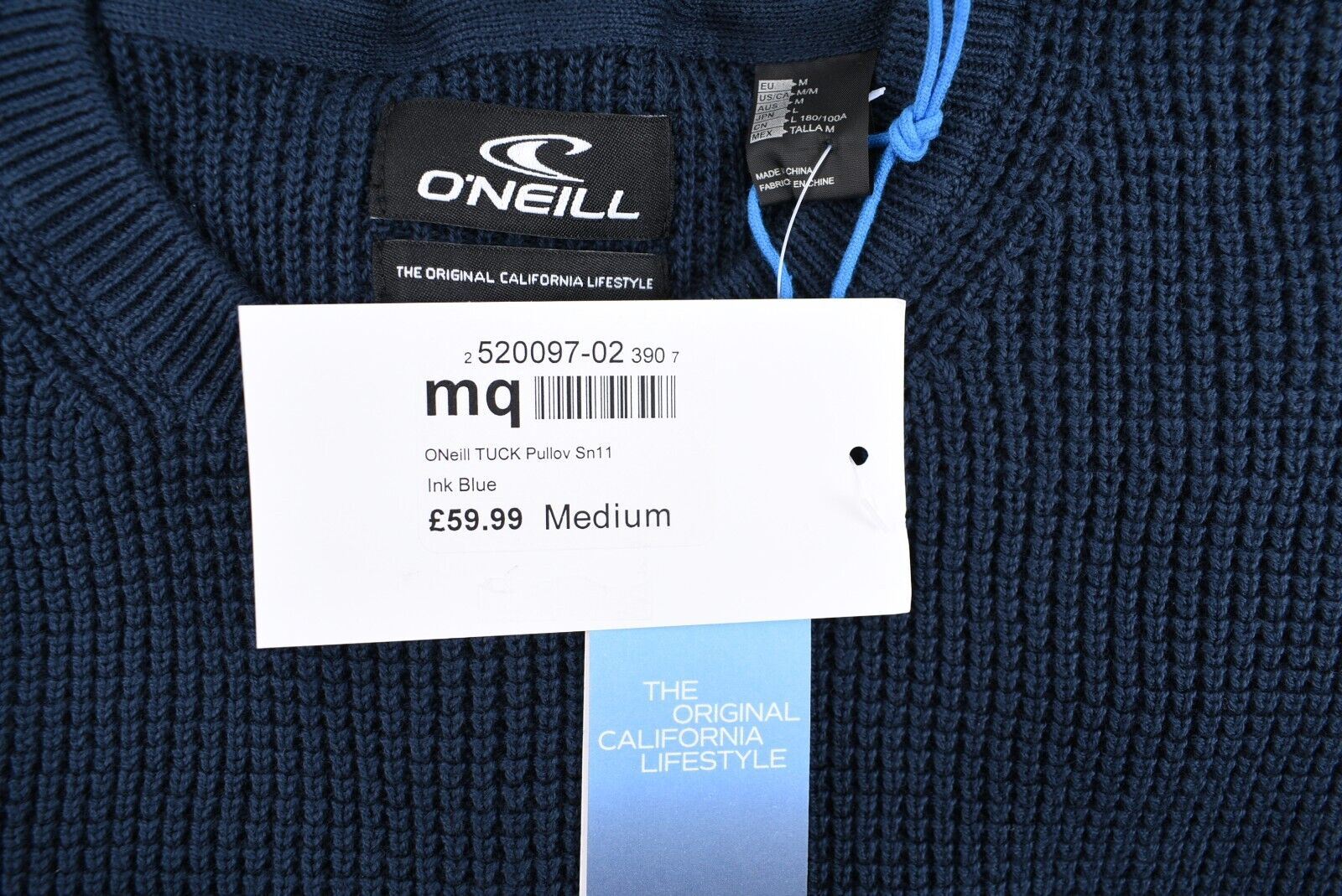 O'NEILL Men's TUCK Pullover Jumper, 100% Cotton Knit, Ink Blue, size MEDIUM