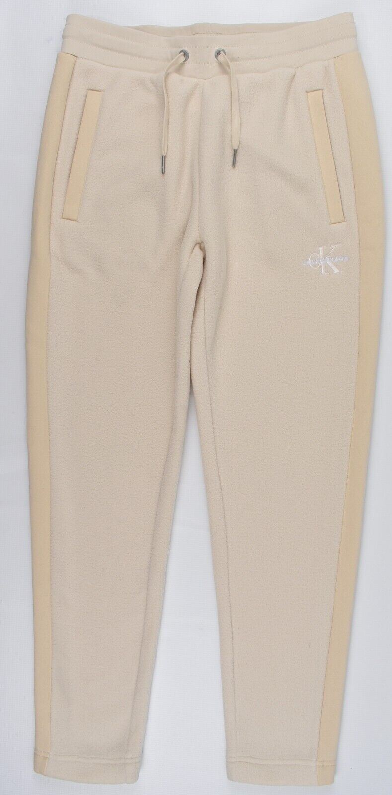 CALVIN KLEIN Women's Polar Fleece Joggers Pants, Cream Colour, size M (UK 12)