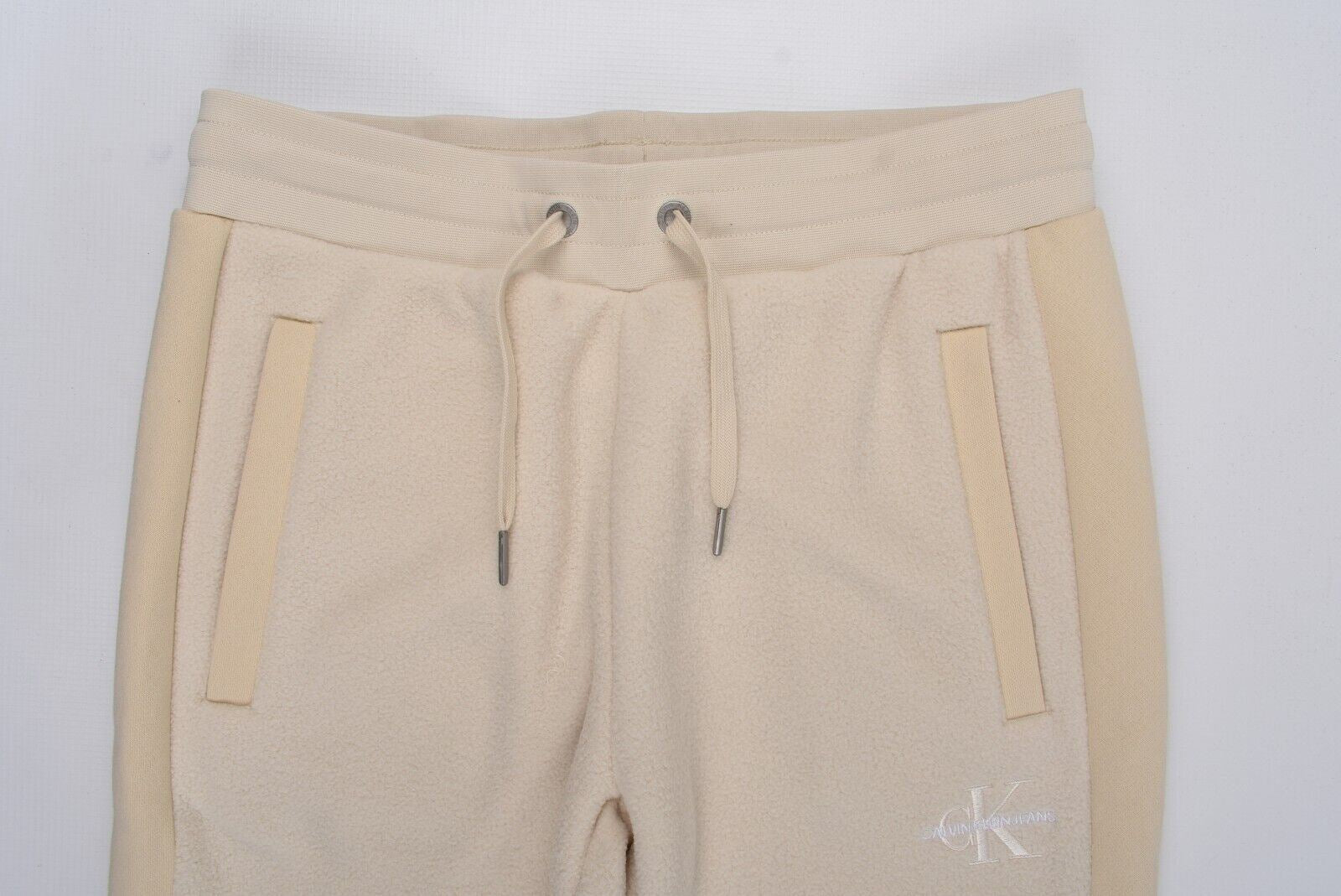 CALVIN KLEIN Women's Polar Fleece Joggers Pants, Cream Colour, size M (UK 12)