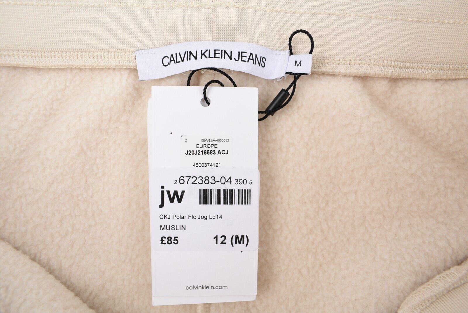 CALVIN KLEIN Women's Polar Fleece Joggers Pants, Cream Colour, size M (UK 12)