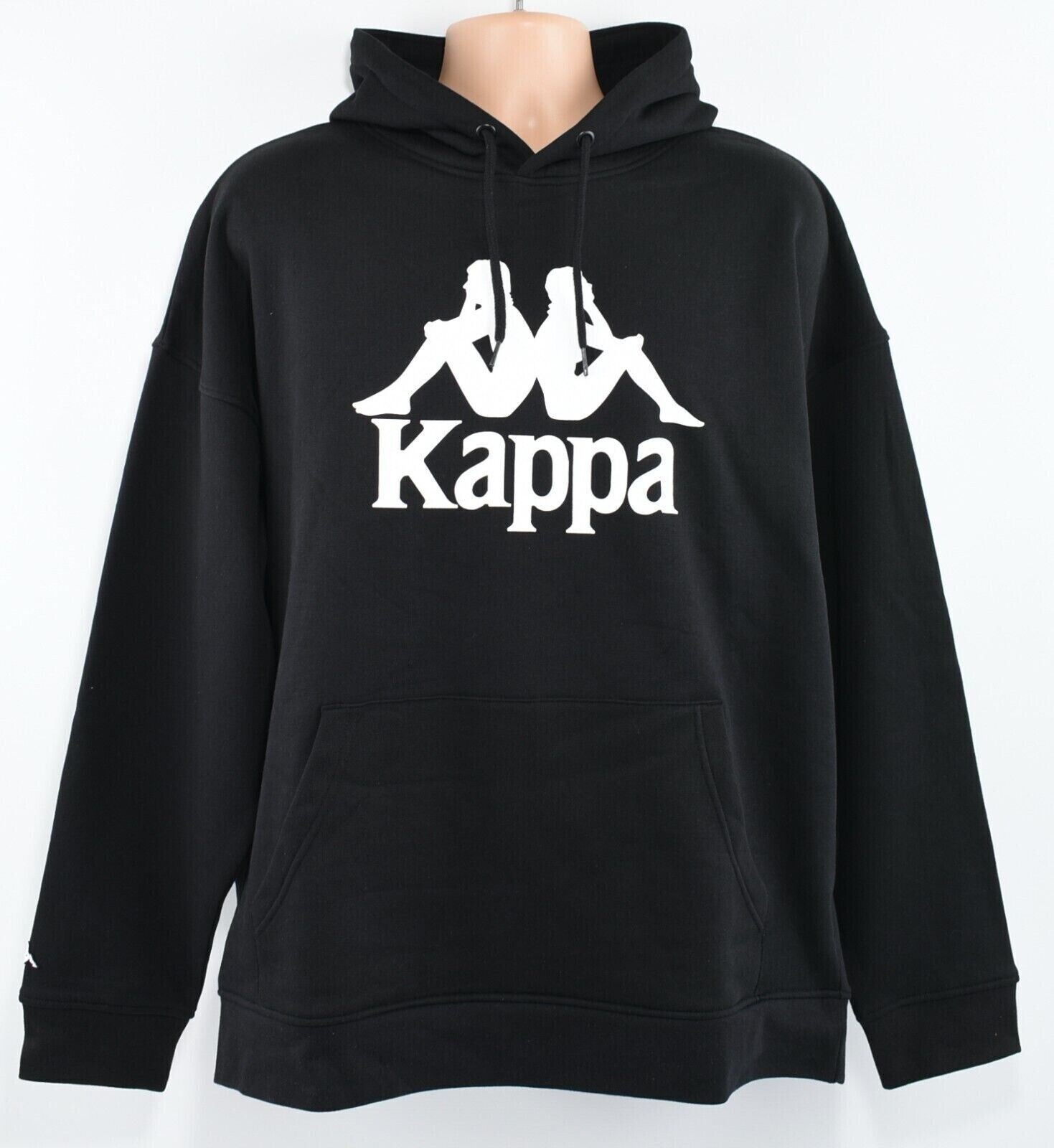 KAPPA Men's Oversized Hooded Sweatshirt, Hoodie, Black with White Logo, size L