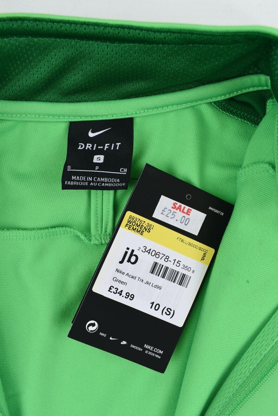 NIKE DriFit Women's ACADEMIC TRACK Zip Jacket, Green, size S /UK 10