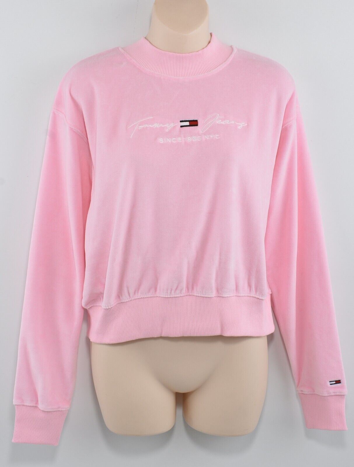 TOMMY JEANS by TOMMY HILFIGER Women's Cropped Velour Sweatshirt, Pink, size L