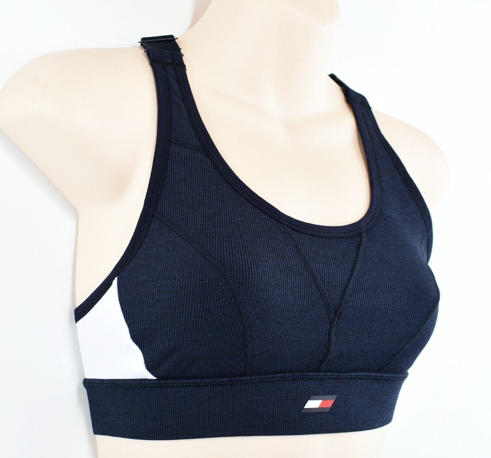 TOMMY HILFIGER Women's High Support Racerback Sports Bra, Blue, size XS (UK 8)