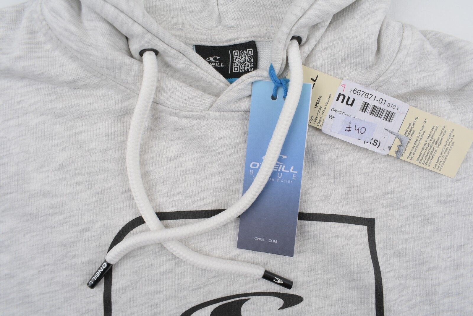 O'NEILL Women's CUBE Hoodie, Hooded Sweatshirt, White/Grey Melange, size XS /8