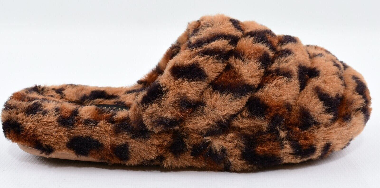 TED BAKER Women's ALHANA Faux Fur Leopard Design Slippers, Brown, size UK 5 /38