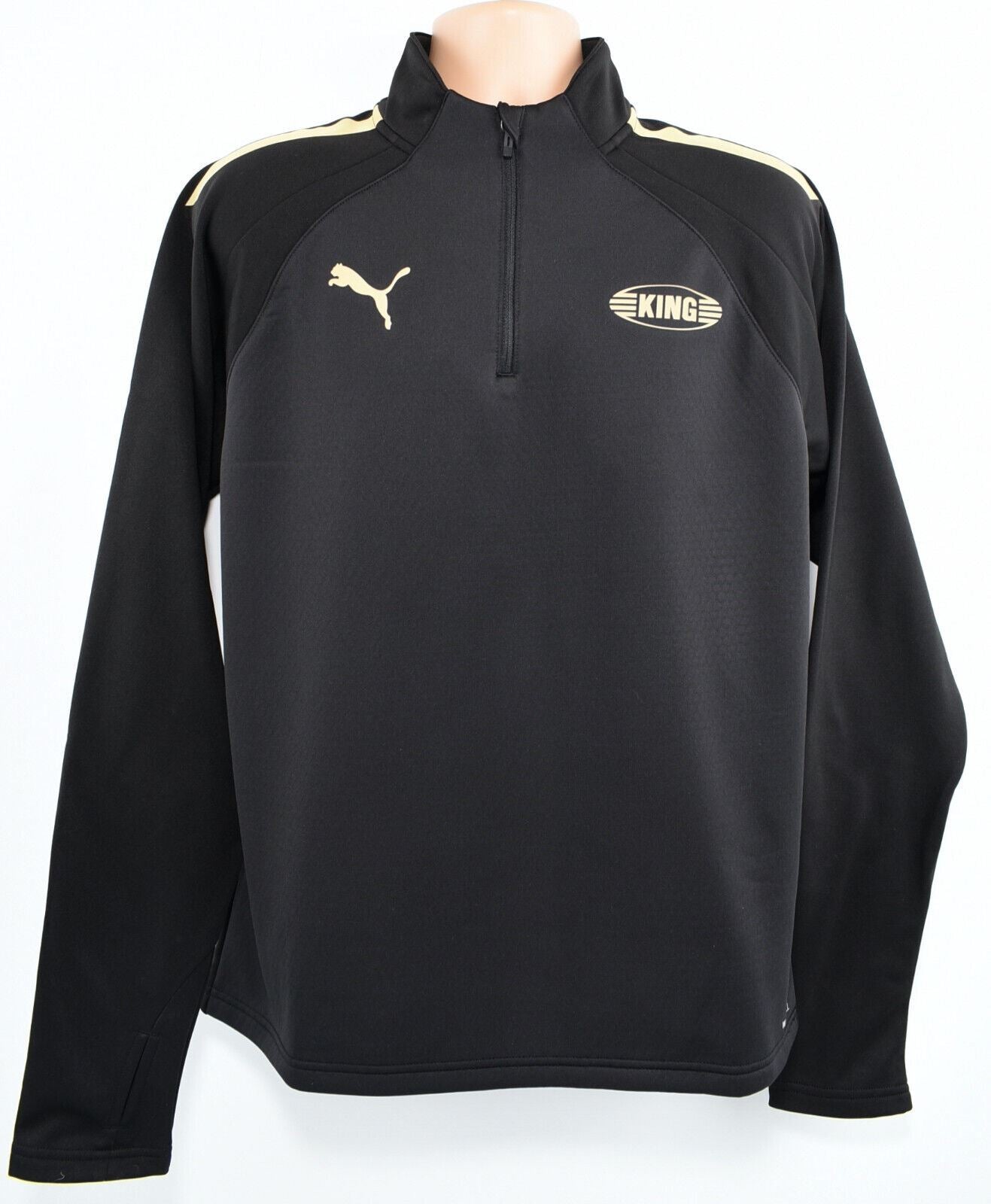 PUMA Men's KING WarmCell 1/2 Zip Sweatshirt, Black/Gold, size LARGE