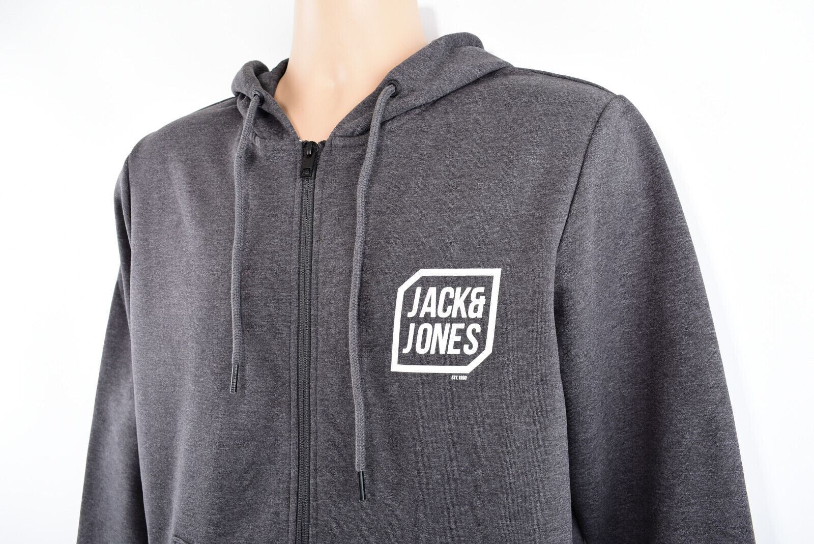 JACK & JONES Men's Full Zip Hoodie Jacket, Dark Grey, size SMALL