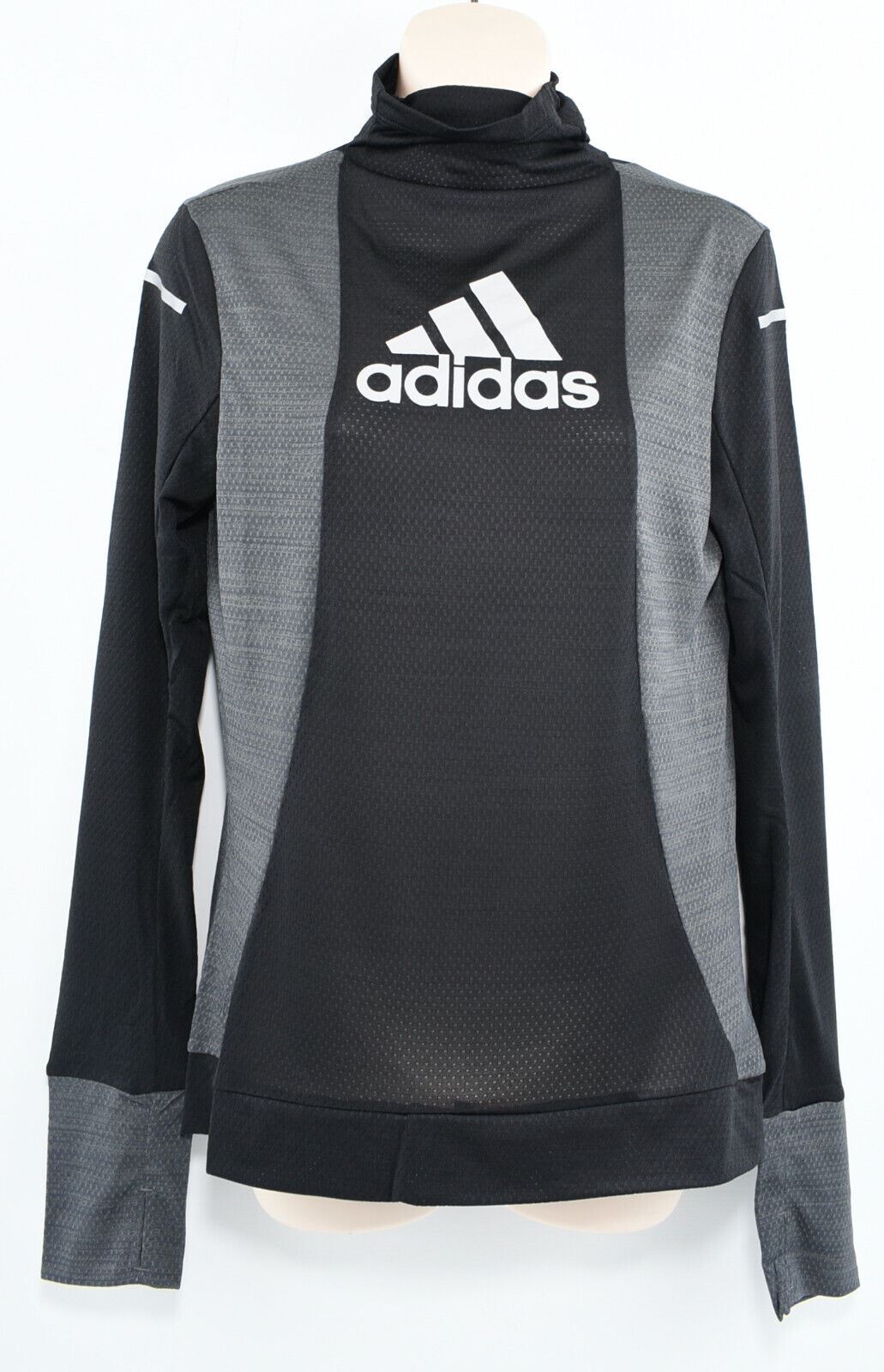 ADIDAS Women's High Neck Long Sleeve Running Top, Black/Grey, size XS