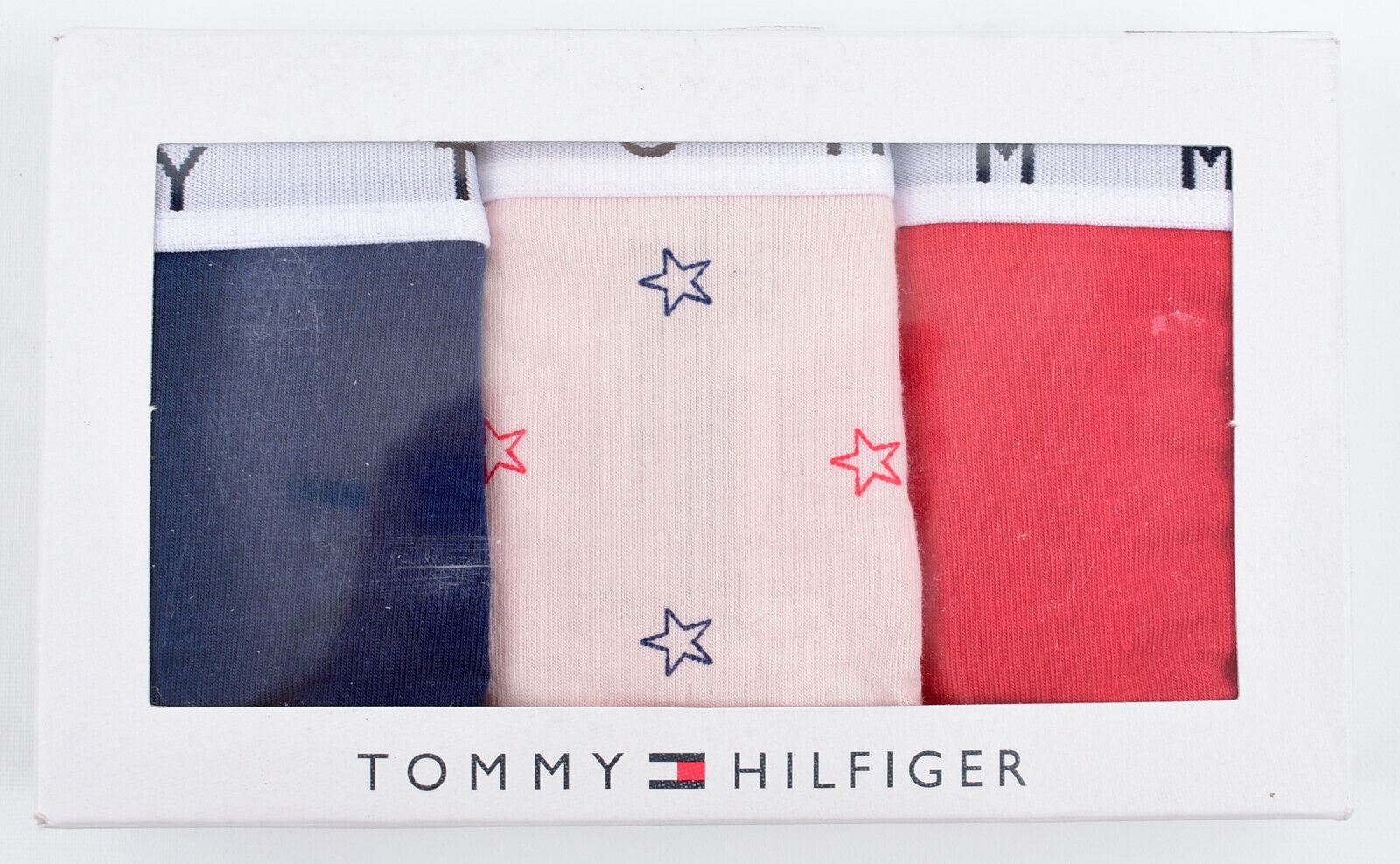 TOMMY HILFIGER Women's 3-pack Thongs Knickers Set, Navy/Pink/Red, size M /UK 12
