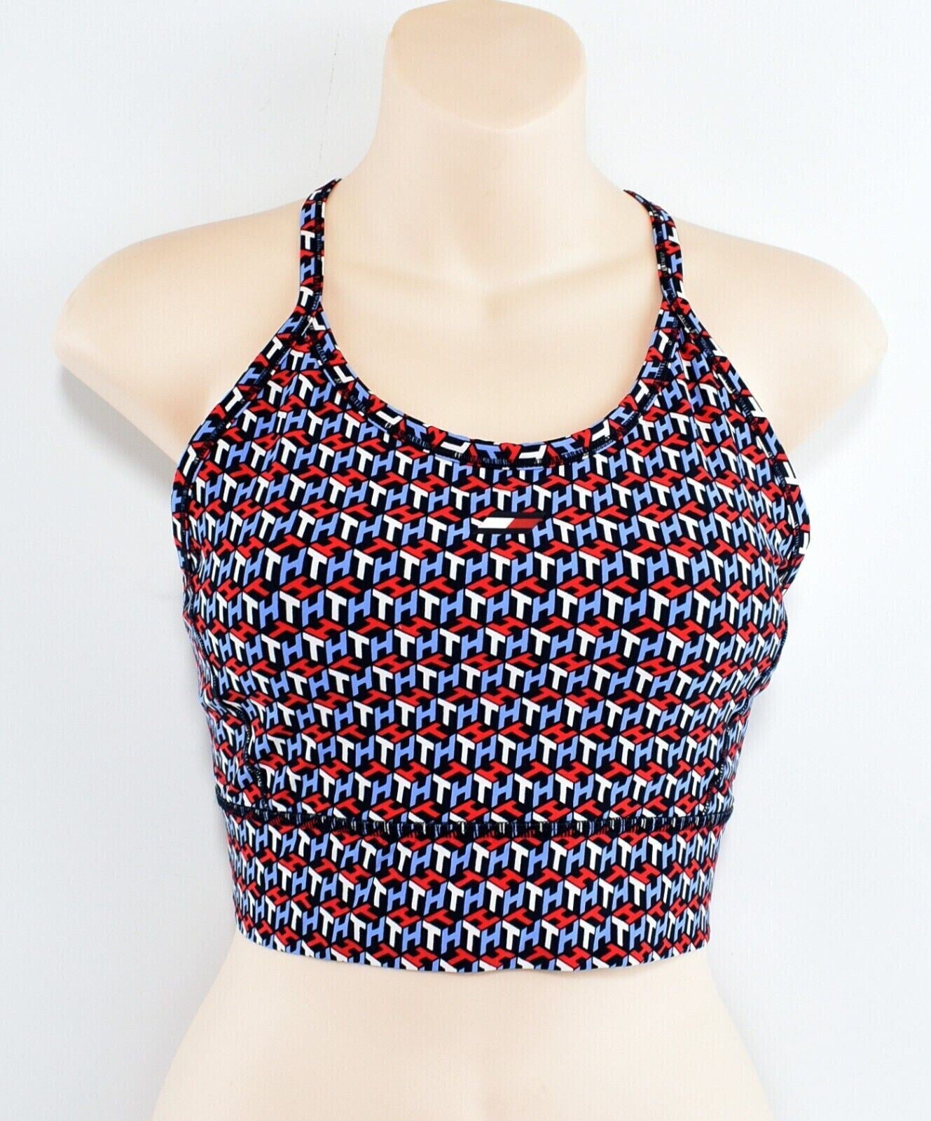 TOMMY HILFIGER Women's Racerback Sports Bra, Multi/Cube Print, size M /UK 12