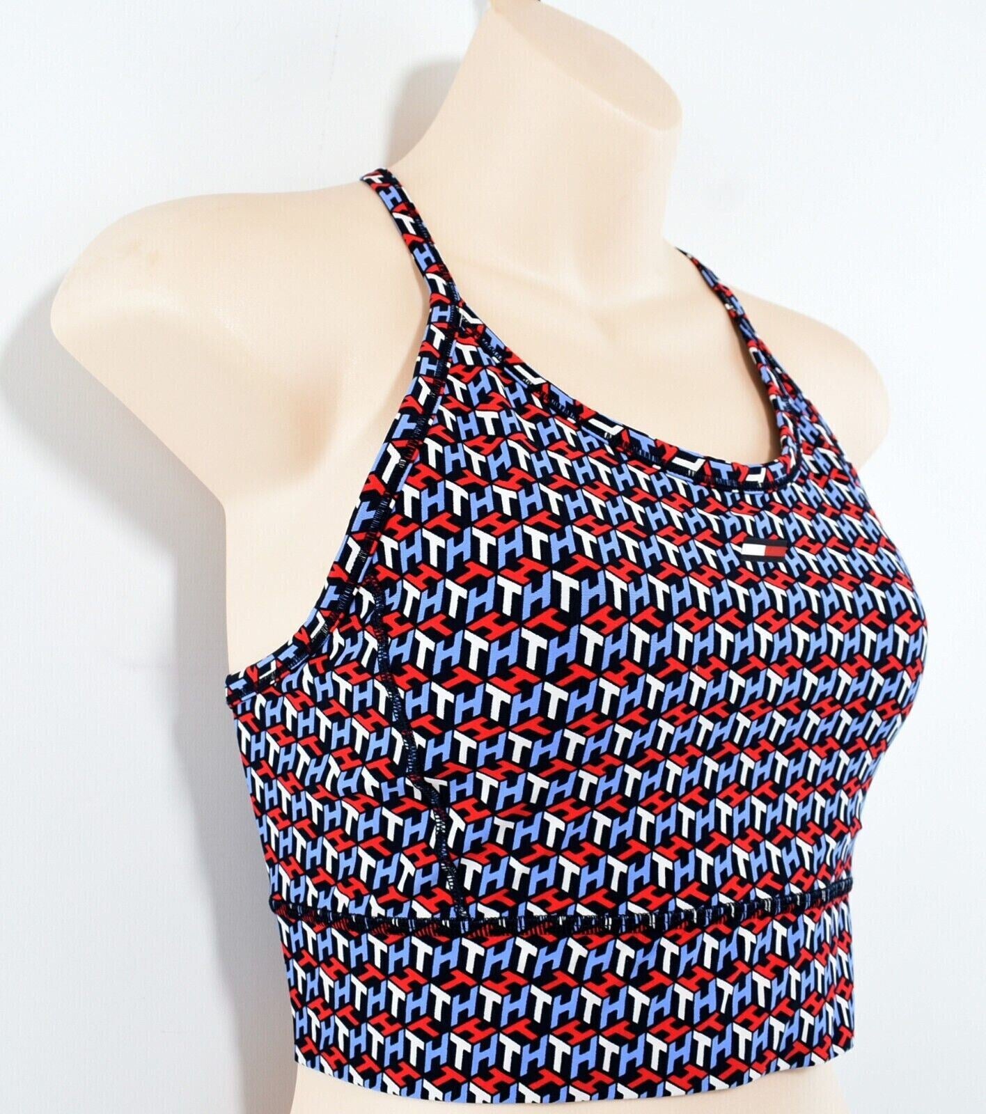 TOMMY HILFIGER Women's Racerback Sports Bra, Multi/Cube Print, size M /UK 12