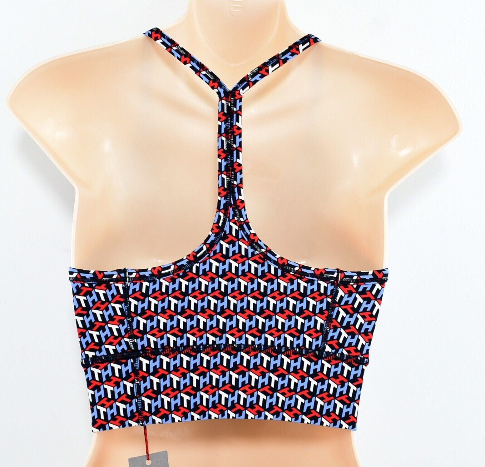 TOMMY HILFIGER Women's Racerback Sports Bra, Multi/Cube Print, size M /UK 12