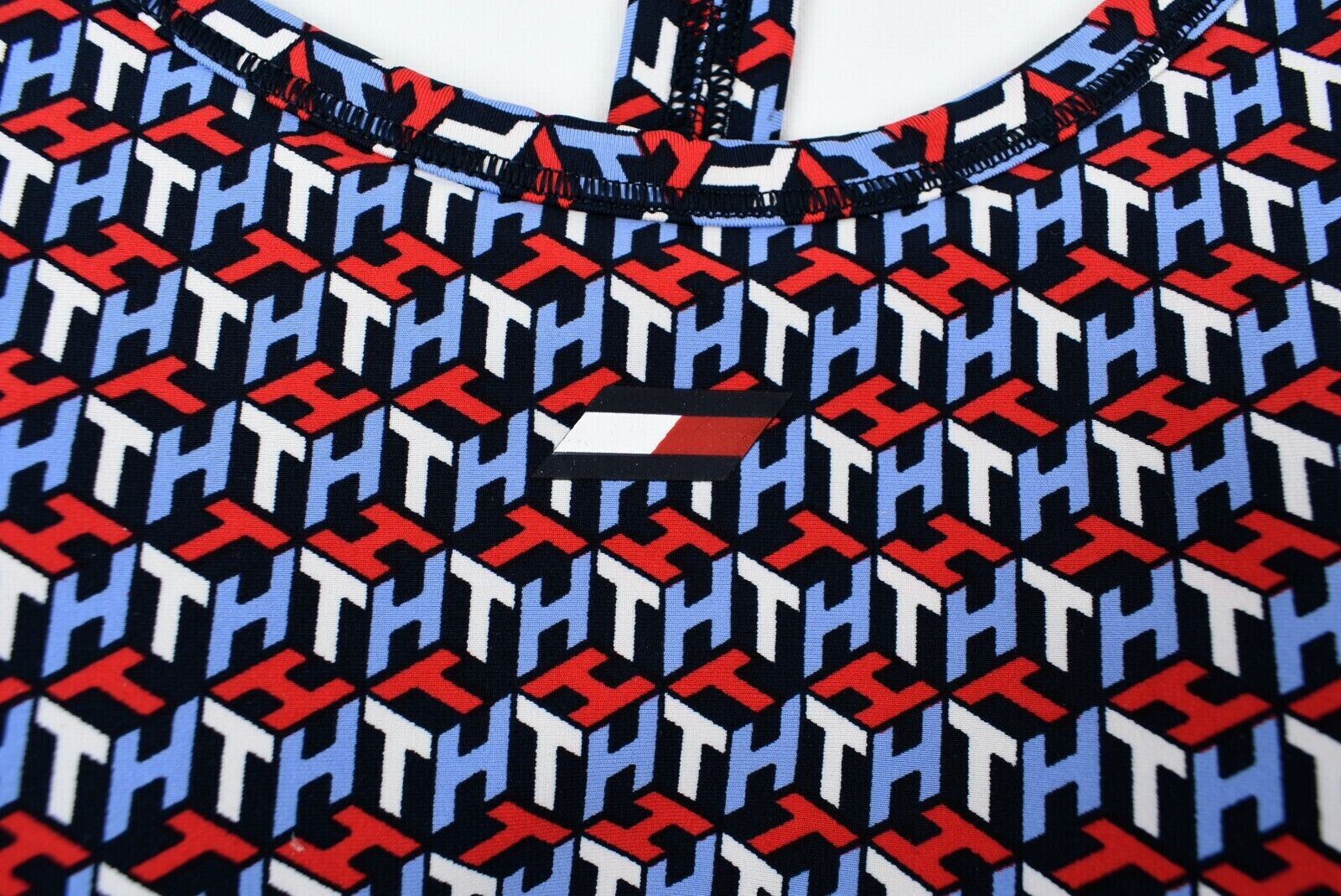 TOMMY HILFIGER Women's Racerback Sports Bra, Multi/Cube Print, size M /UK 12