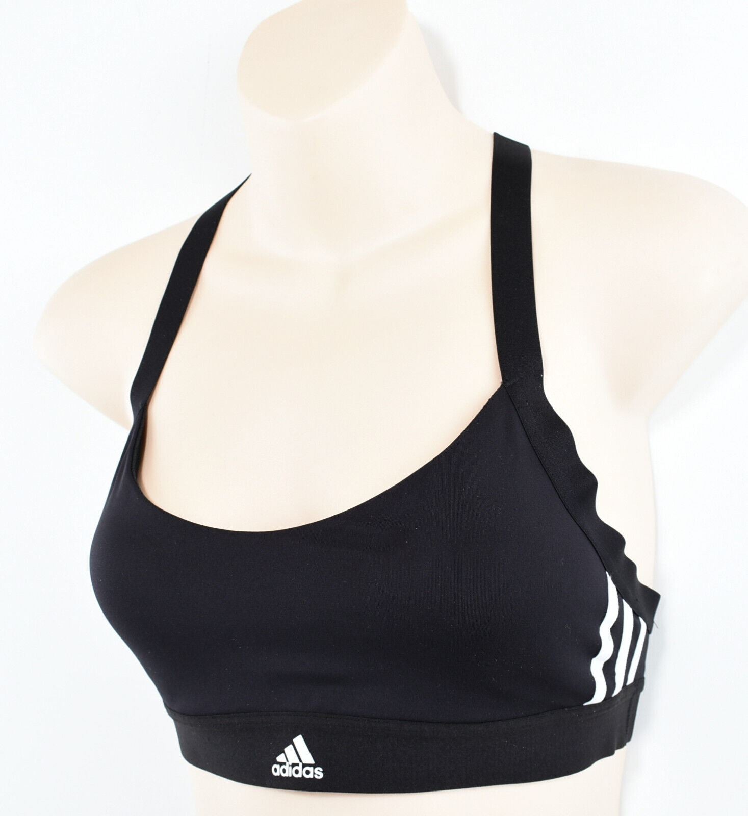 ADIDAS Women's ALL ME 3-Stripe Sports Bra, Light Support, Black, size S /UK 8-10