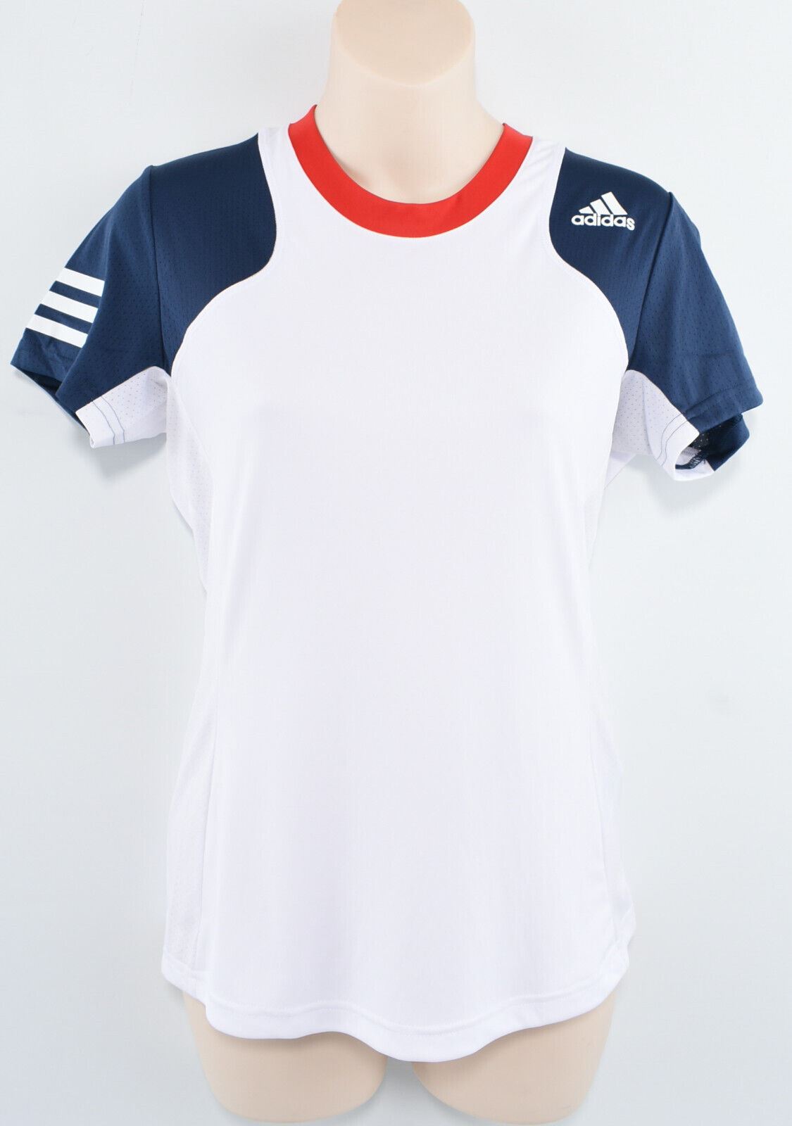 ADIDAS Women's Primegreen Club Tee, Aeroready, White/Navy Blue, size M /UK 12-14