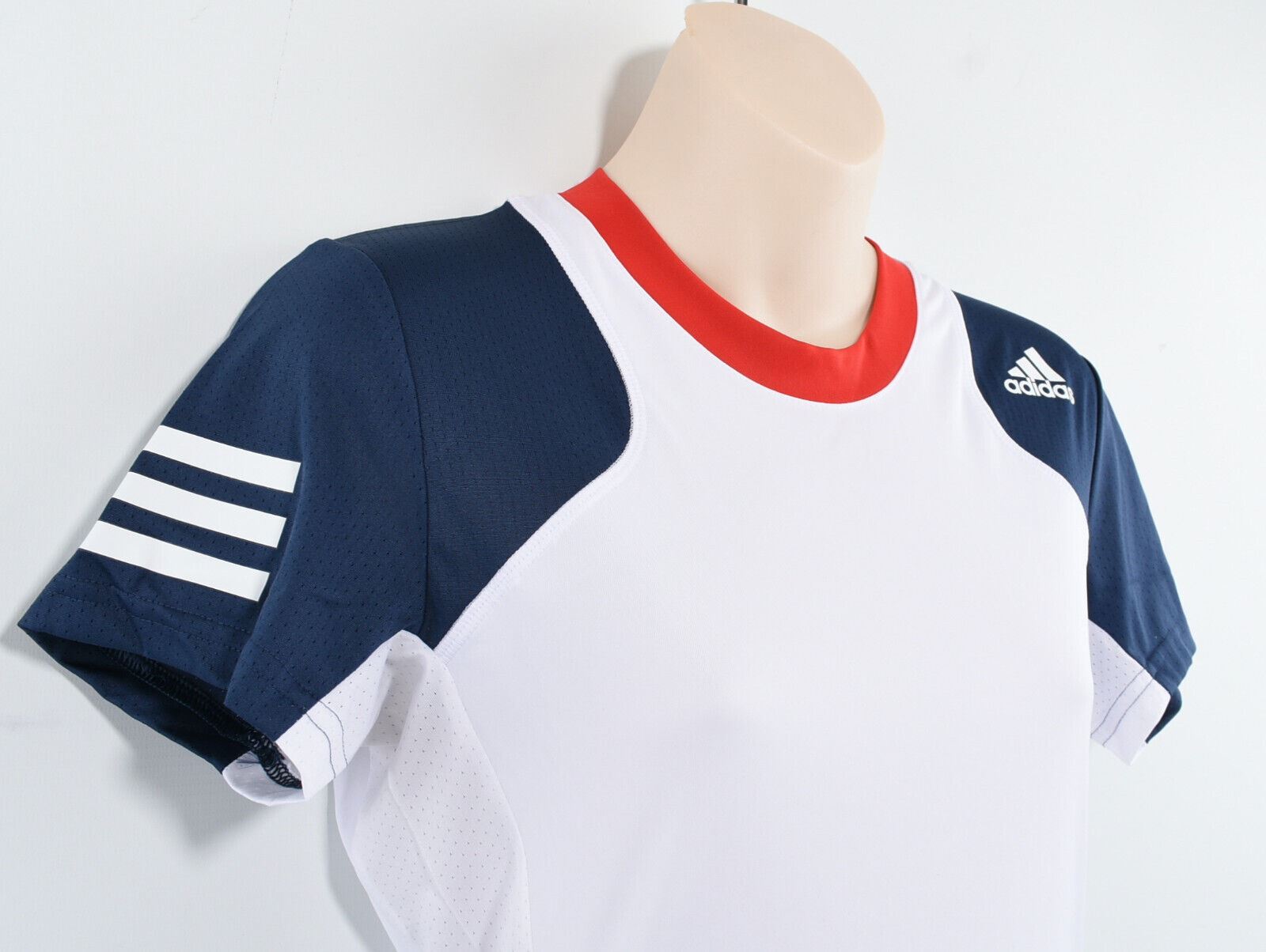 ADIDAS Women's Primegreen Club Tee, Aeroready, White/Navy Blue, size M /UK 12-14