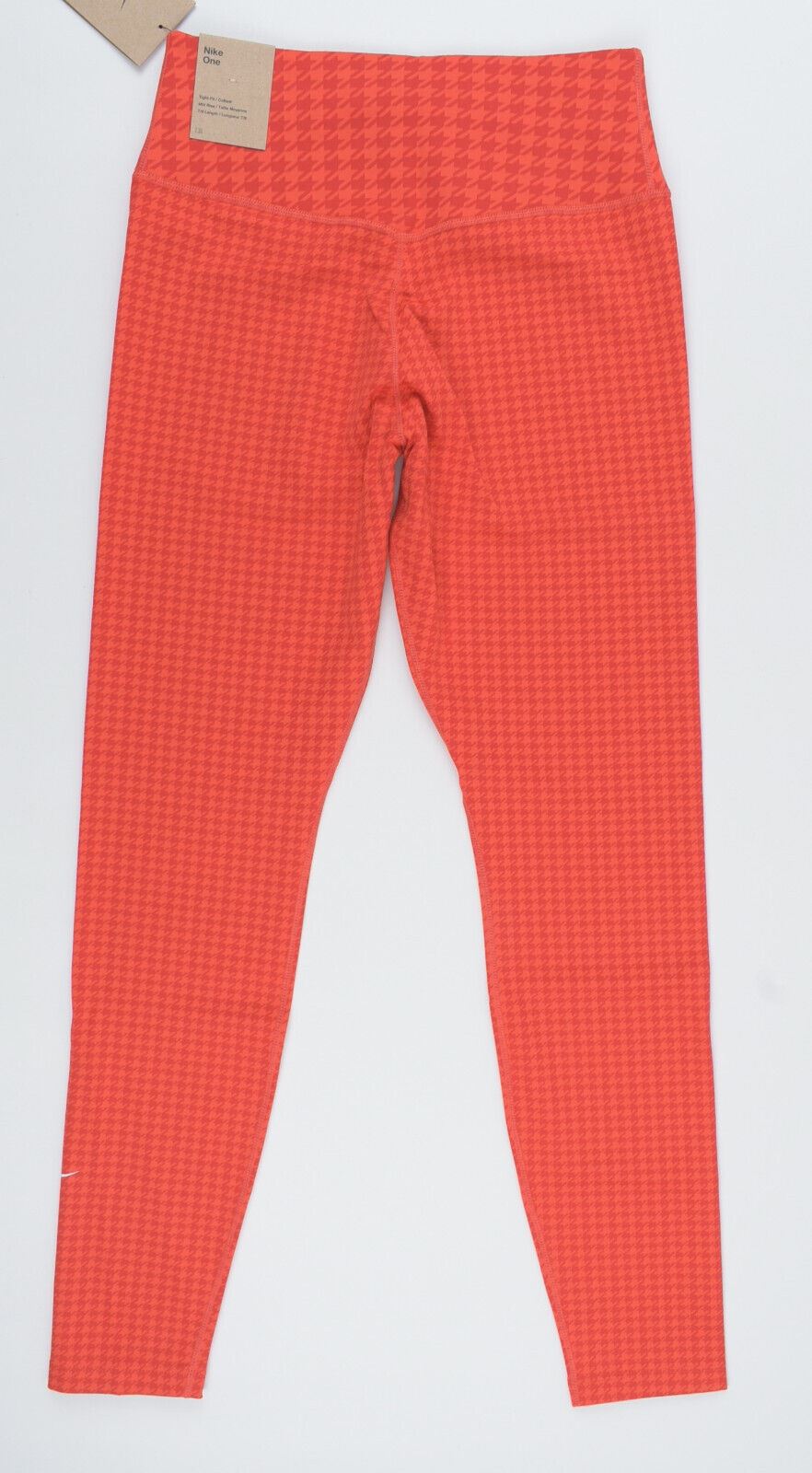 NIKE ONE DRI-FIT Women's Mid-Rise Leggings, Red/Houndstooth Print, size S /UK 10