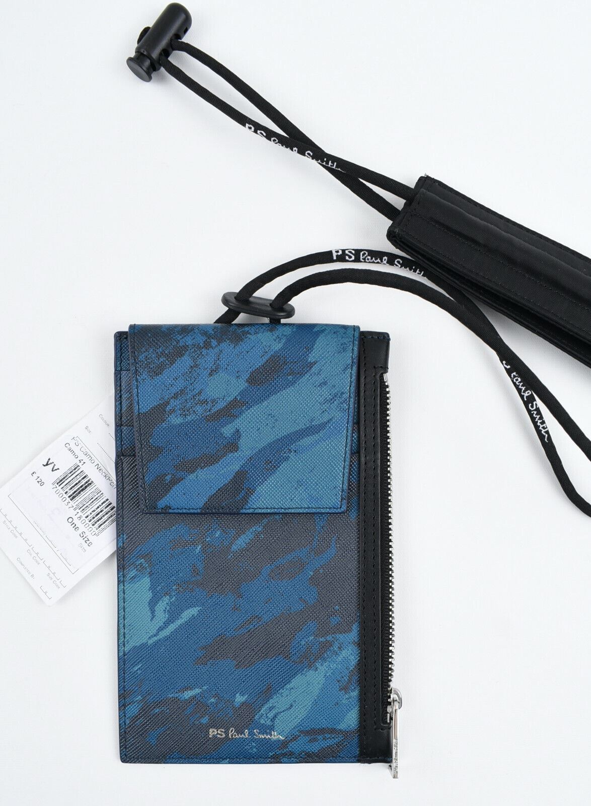 PS PAUL SMITH Neck Leather Pouch Wallet, Blue/Camouflage, Unisex