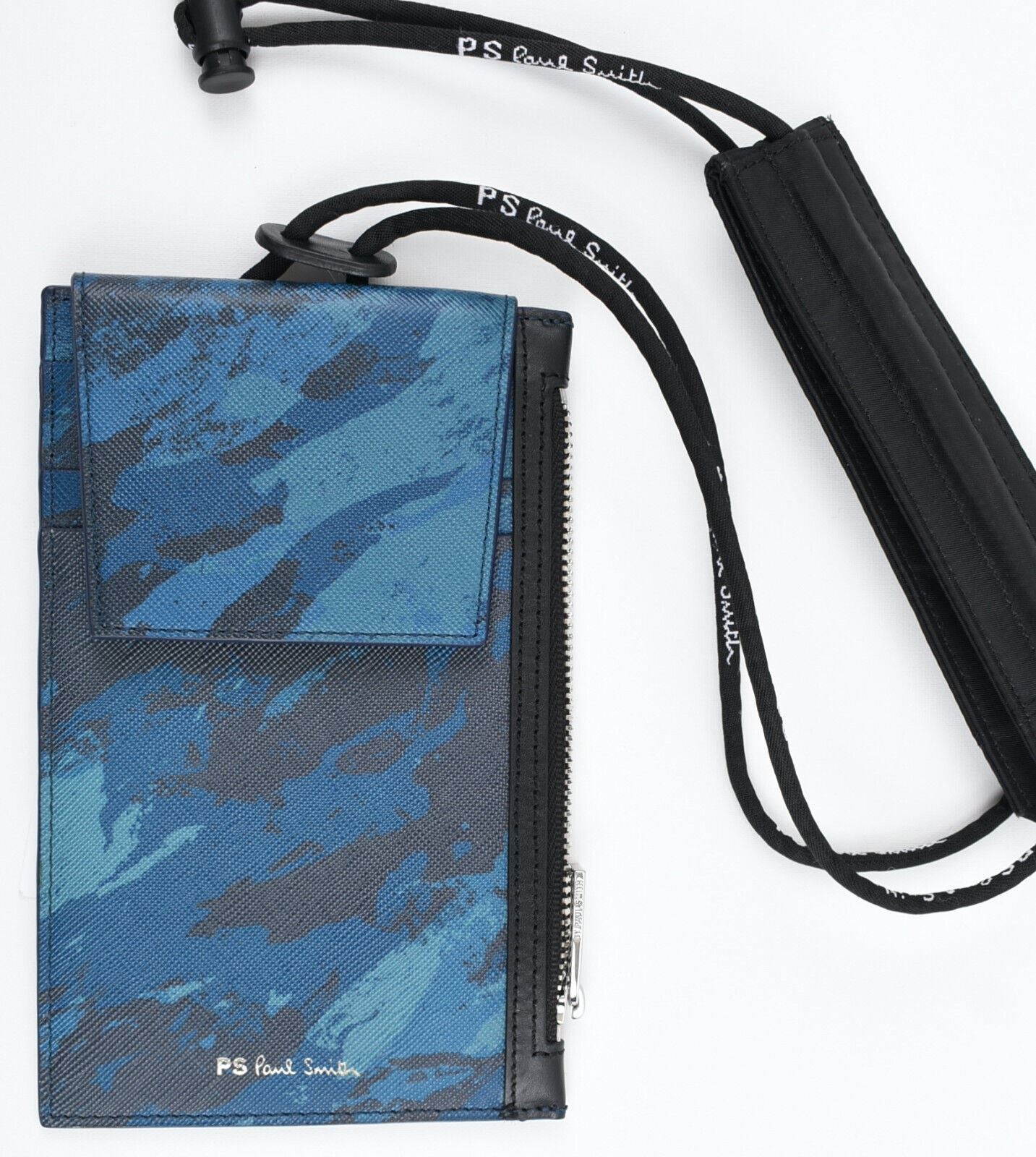 PS PAUL SMITH Neck Leather Pouch Wallet, Blue/Camouflage, Unisex