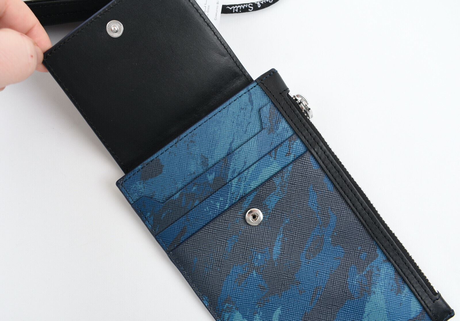 PS PAUL SMITH Neck Leather Pouch Wallet, Blue/Camouflage, Unisex