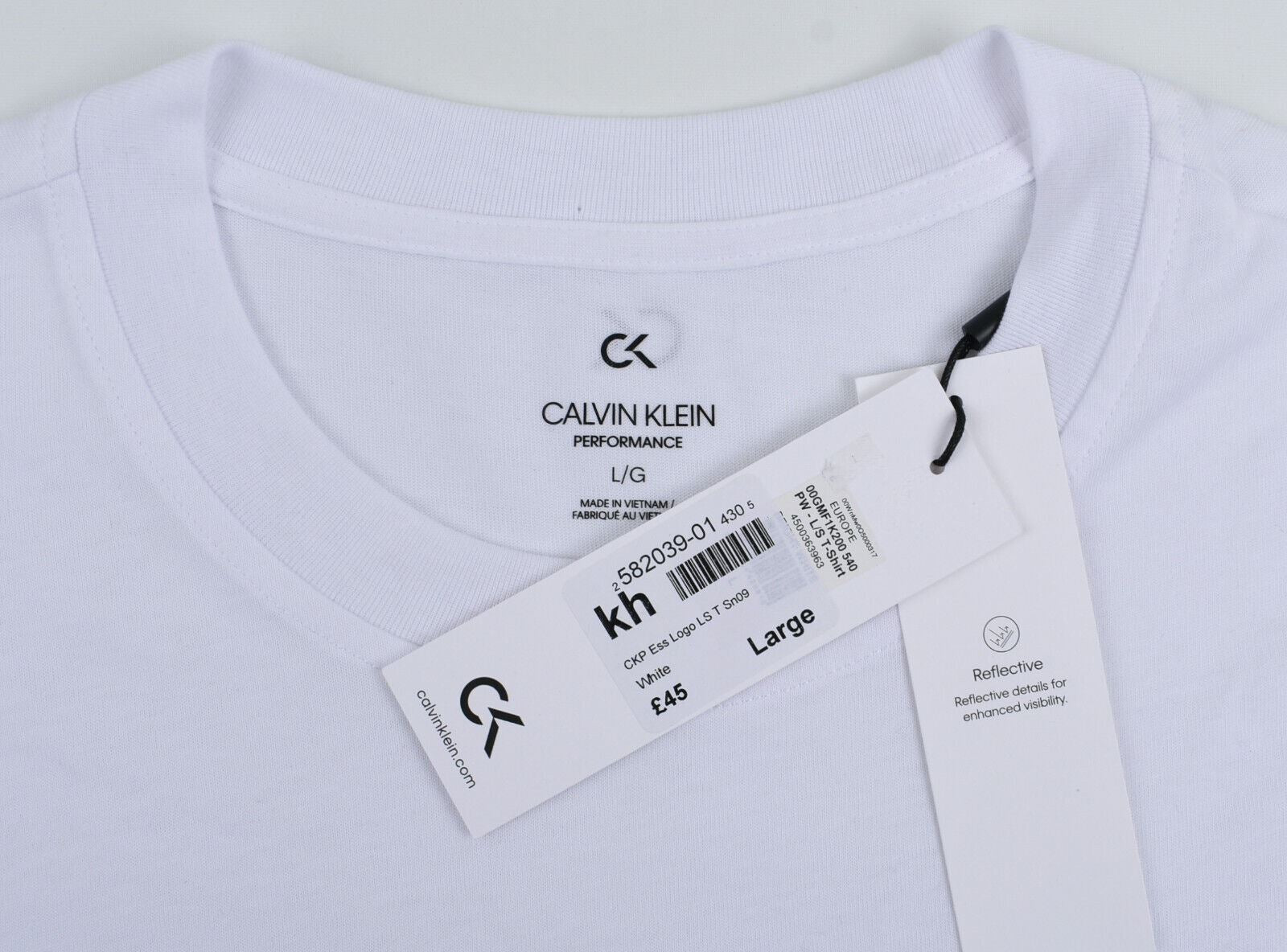 CALVIN KLEIN Performance Men's Long Sleeve T-shirt Top, Bright White, size L