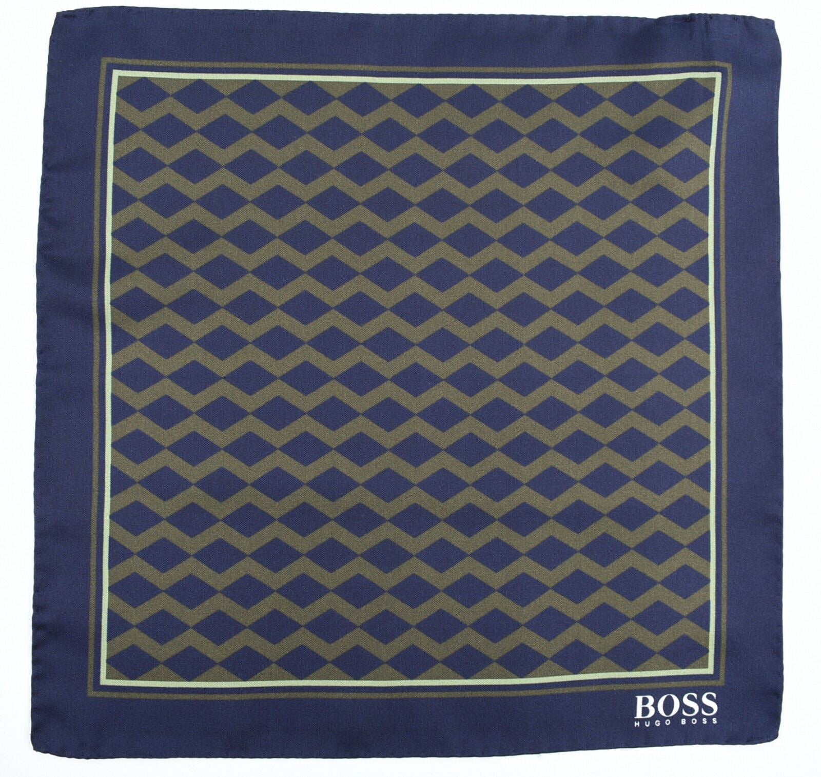 HUGO BOSS Pocket Square /Rolled Scarf  100% SILK, Navy Blue/Dark Green, 33x33cm