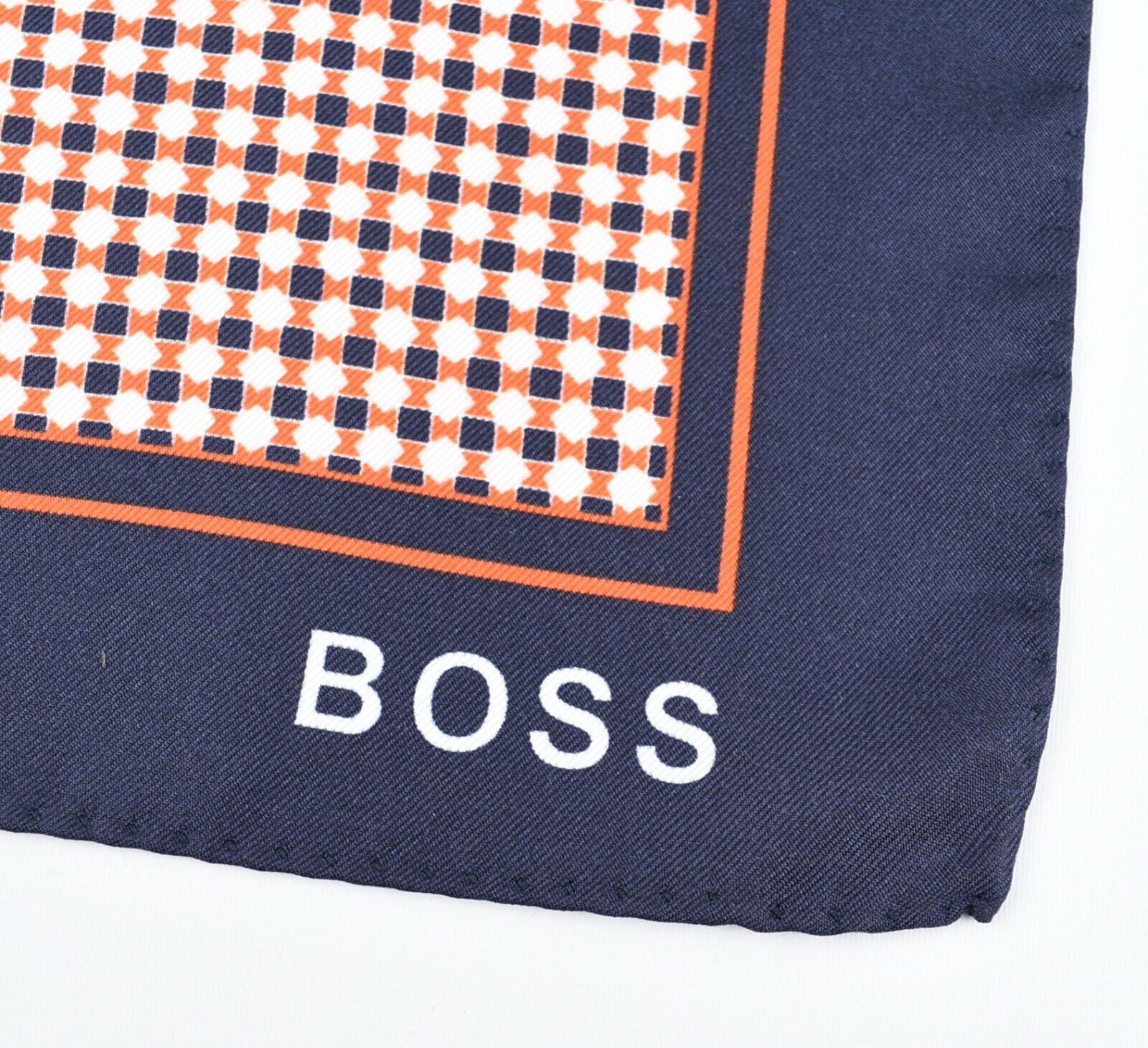 HUGO BOSS Pocket Square /Rolled Scarf  100% SILK, Orange/Navy Blue, 33x33cm