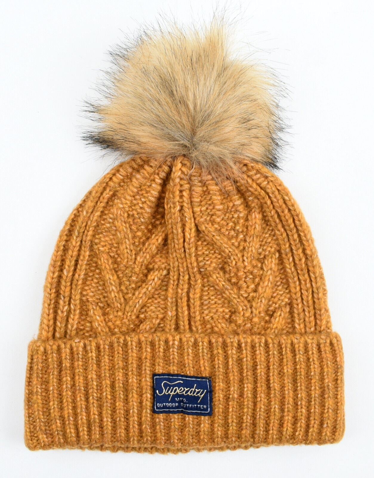 SUPERDRY Women's LUX Cable Beanie Bobble Hat, Tumeric Tan Brown, One Size