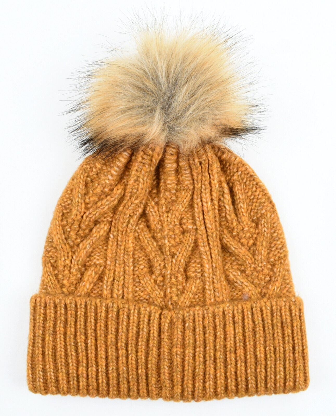 SUPERDRY Women's LUX Cable Beanie Bobble Hat, Tumeric Tan Brown, One Size