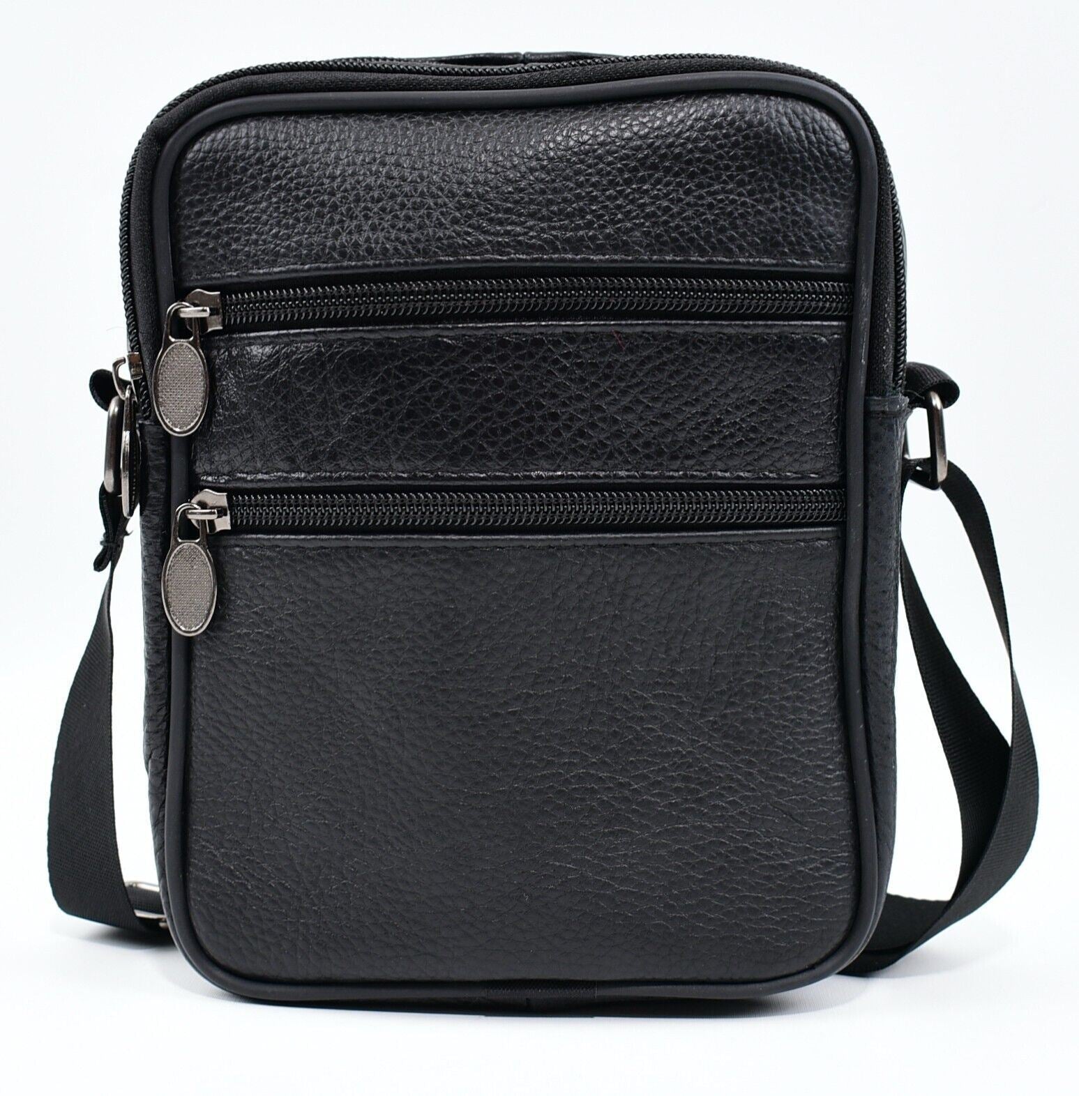 Men's Genuine Cowhide Leather Messenger Bag /Crossbody /Passport Bag, Black