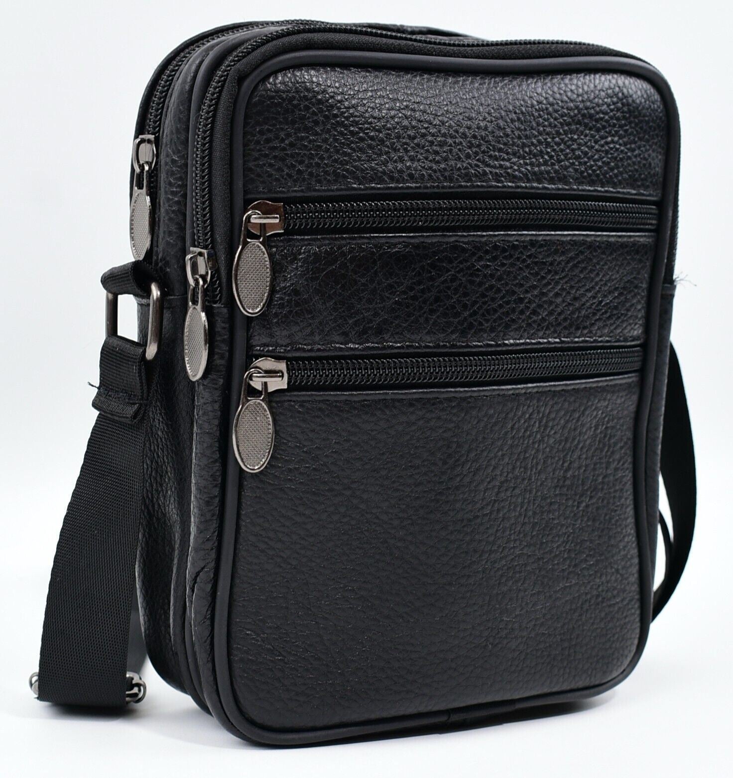 Men's Genuine Cowhide Leather Messenger Bag /Crossbody /Passport Bag, Black