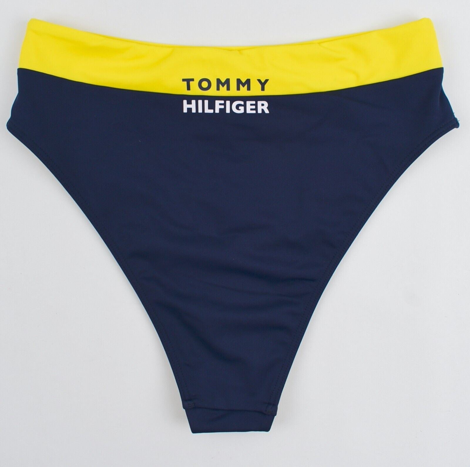 TOMMY HILFIGER Swimwear: Women's Cheeky Bikini Bottoms, Blue/Bold Yellow, size S