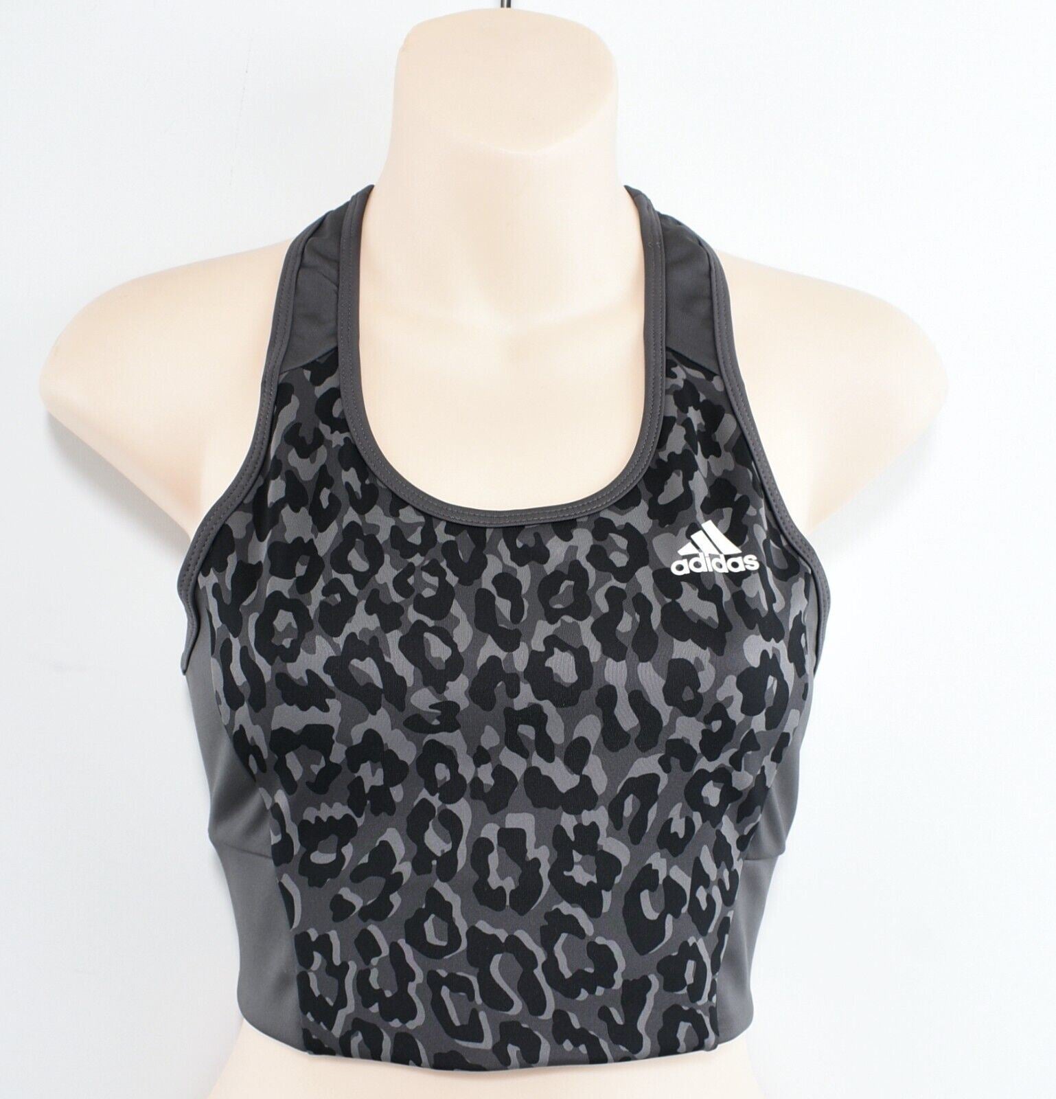 ADIDAS Women's Workout Gym Bra Top, Black/Grey Leopard Print, size S /UK 8-10